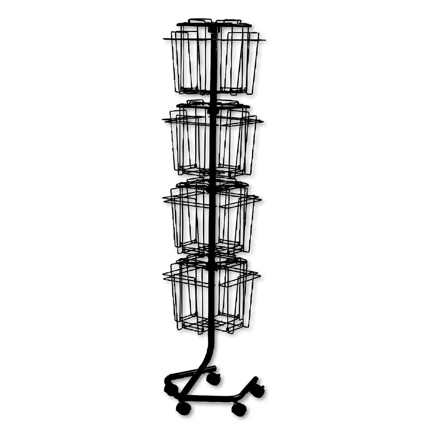 Wire Rotary Display Racks, 16 Compartments, 15w x 15d x 60h, Charcoal -