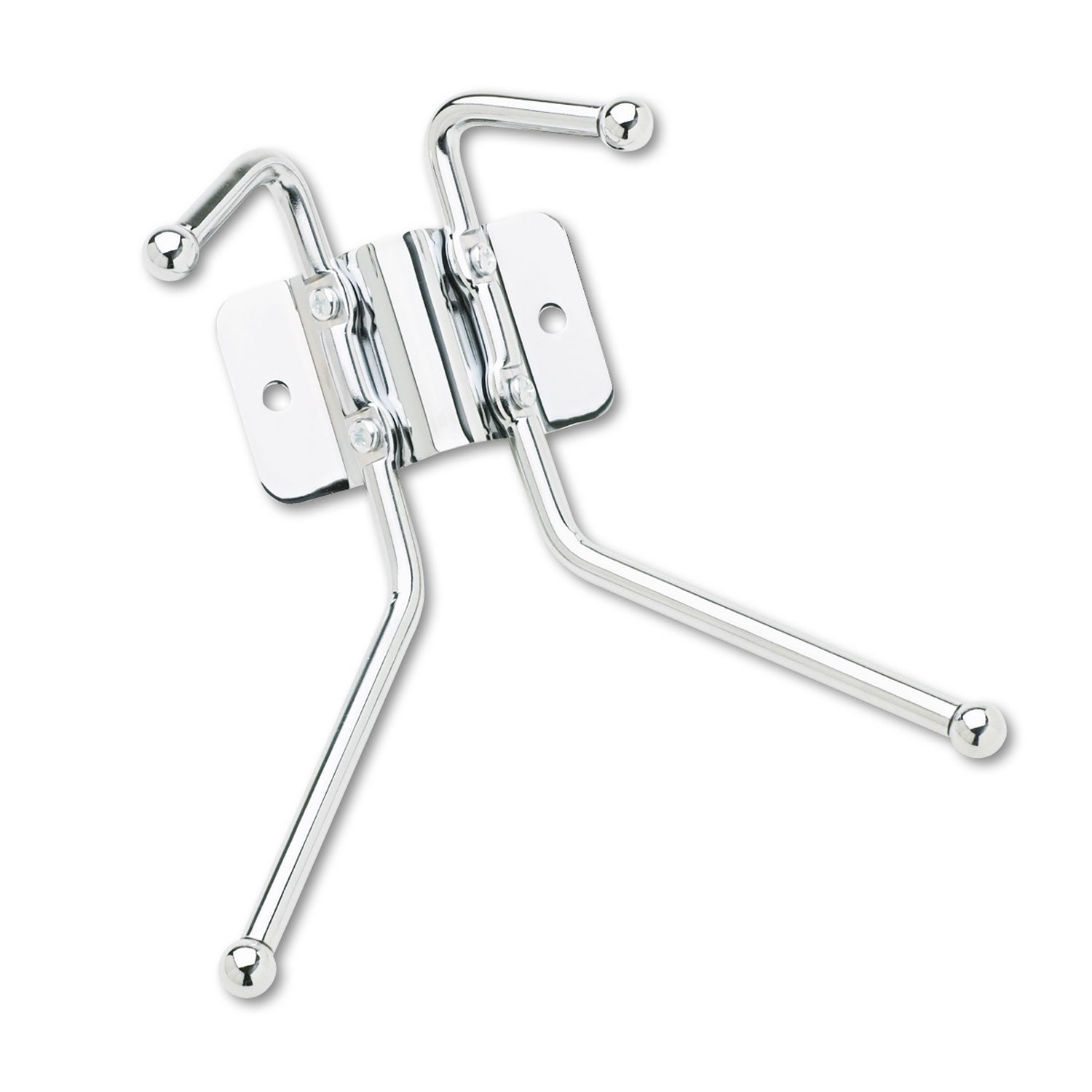 Metal Wall Rack, Two Ball-Tipped Double-Hooks, Metal, 6.5w x 3d x 7h, Chrome -