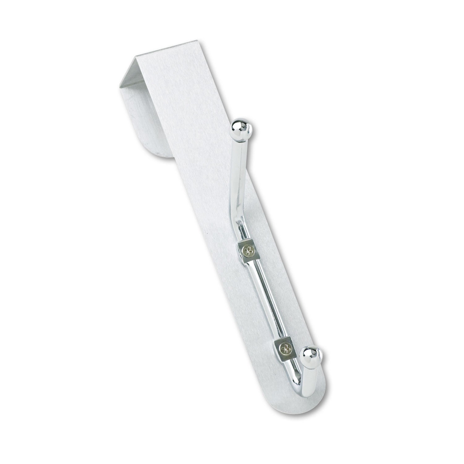 Over-The-Door Double Coat Hook, Chrome-Plated Steel, Satin Aluminum Base -