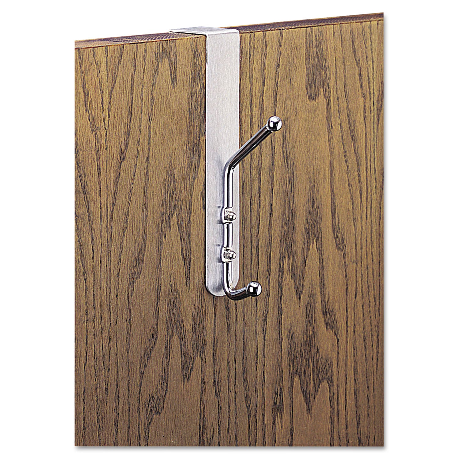 Over-The-Door Double Coat Hook, Chrome-Plated Steel, Satin Aluminum Base -