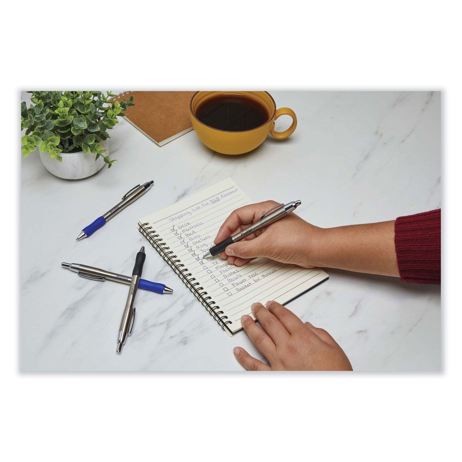 profile-ballpoint-pen-retractable-medium-1-mm-black-ink-black-silver-barrel-2-pack_pap2130513 - 2