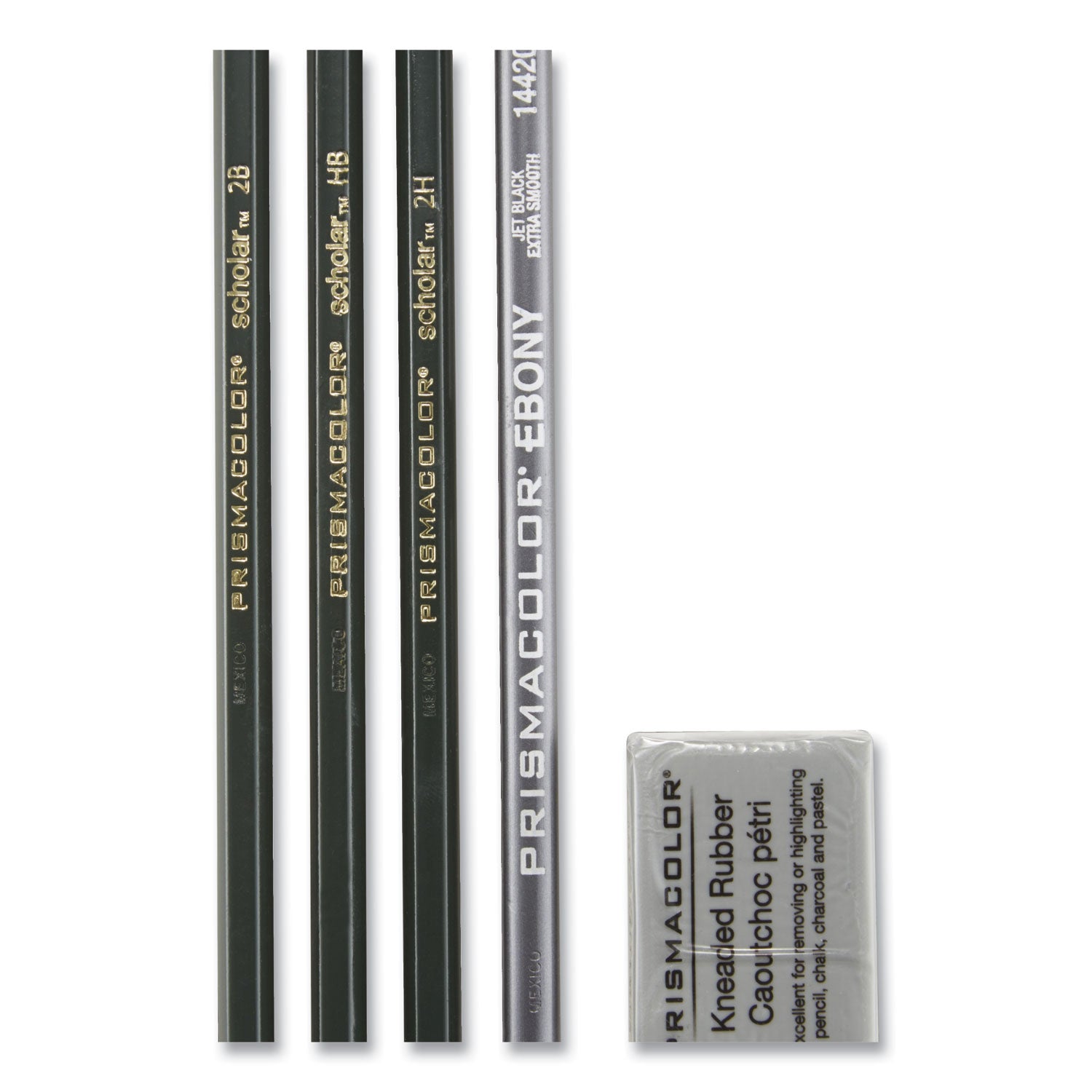 Scholar Graphite Pencil Set, 2 mm, Assorted Lead Hardness Ratings, Black Lead, Dark Green Barrel, 4/Set -
