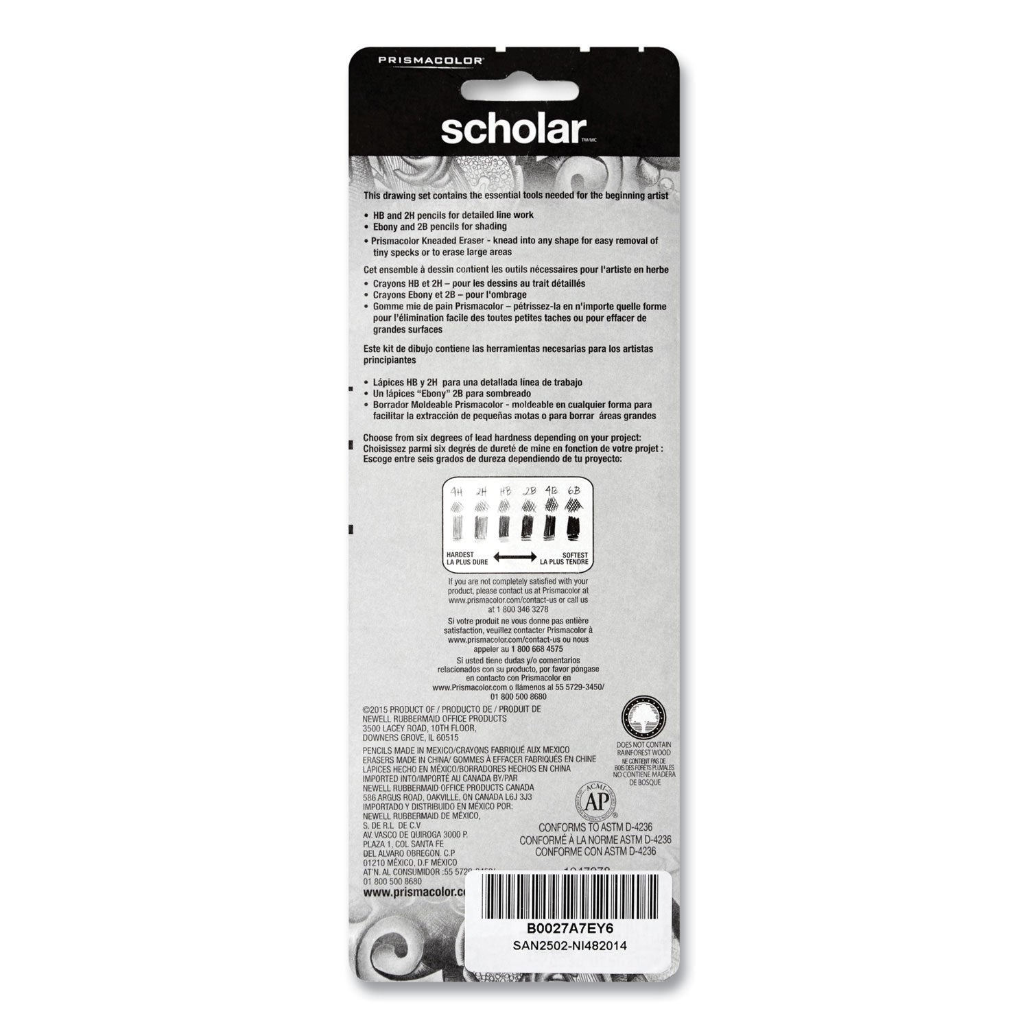 Scholar Graphite Pencil Set, 2 mm, Assorted Lead Hardness Ratings, Black Lead, Dark Green Barrel, 4/Set -