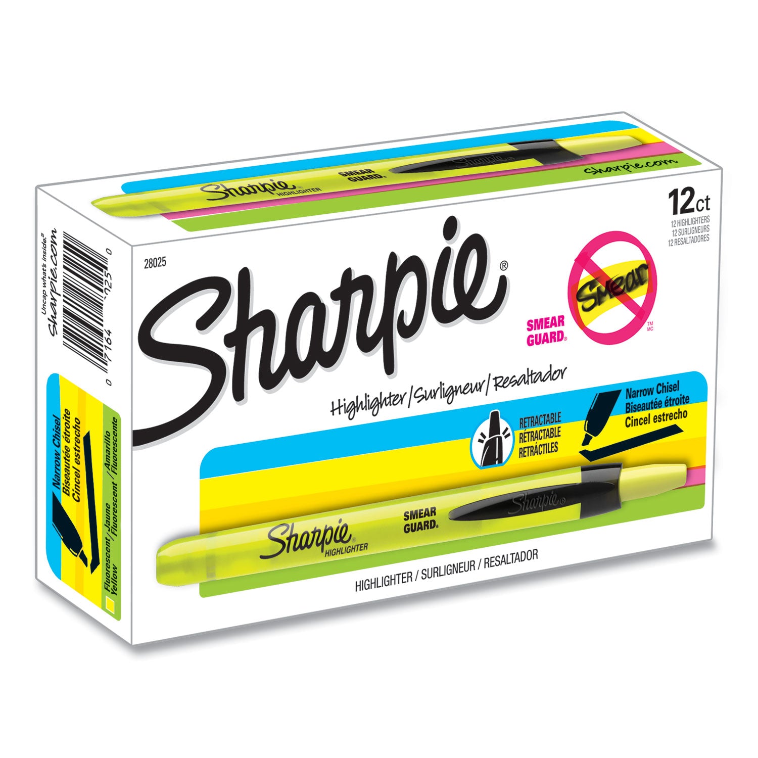 Retractable Highlighters, Fluorescent Yellow Ink, Chisel Tip, Yellow/Black Barrel, Dozen -