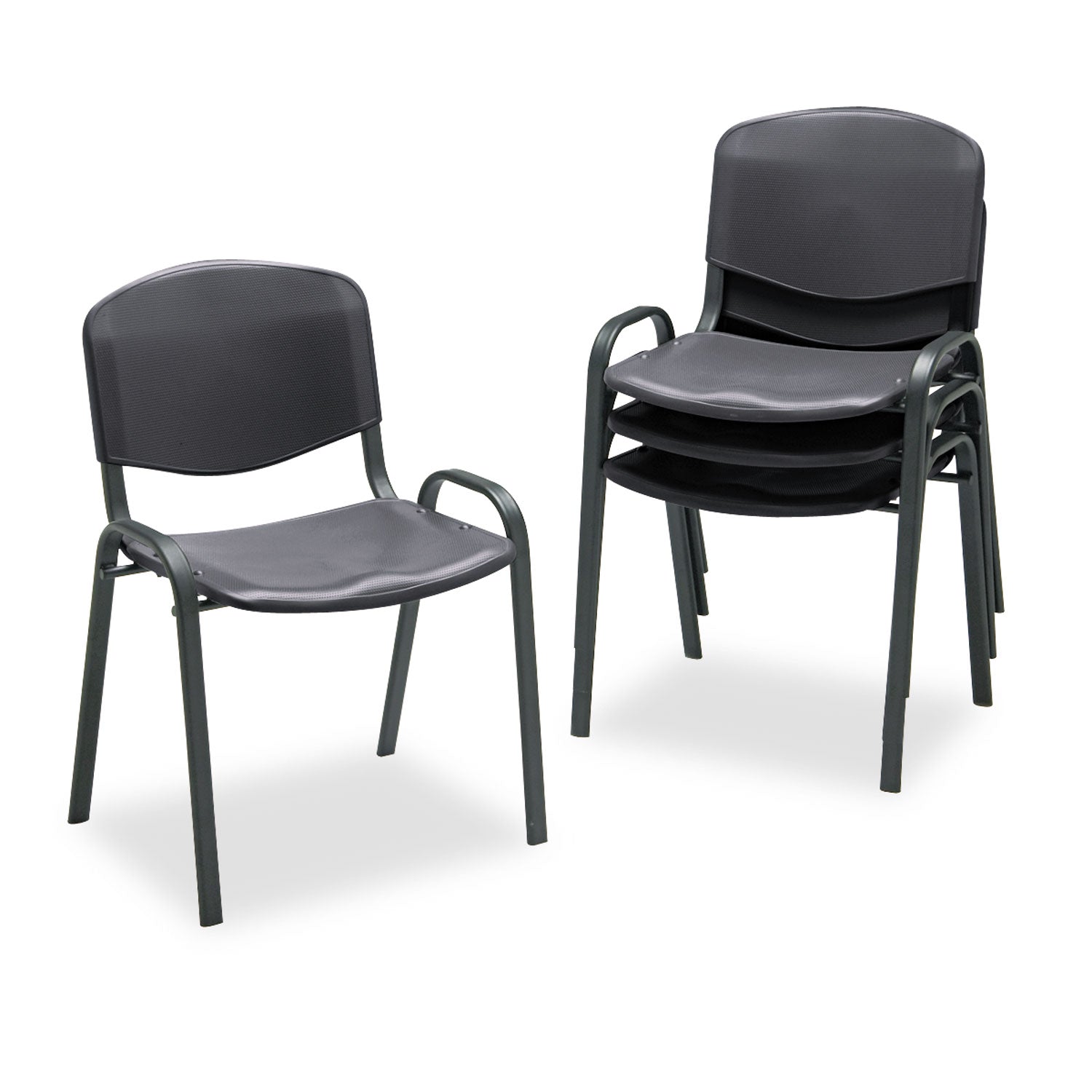 Stacking Chair, Supports Up to 250 lb, 18" Seat Height, Black Seat, Black Back, Black Base, 4/Carton -