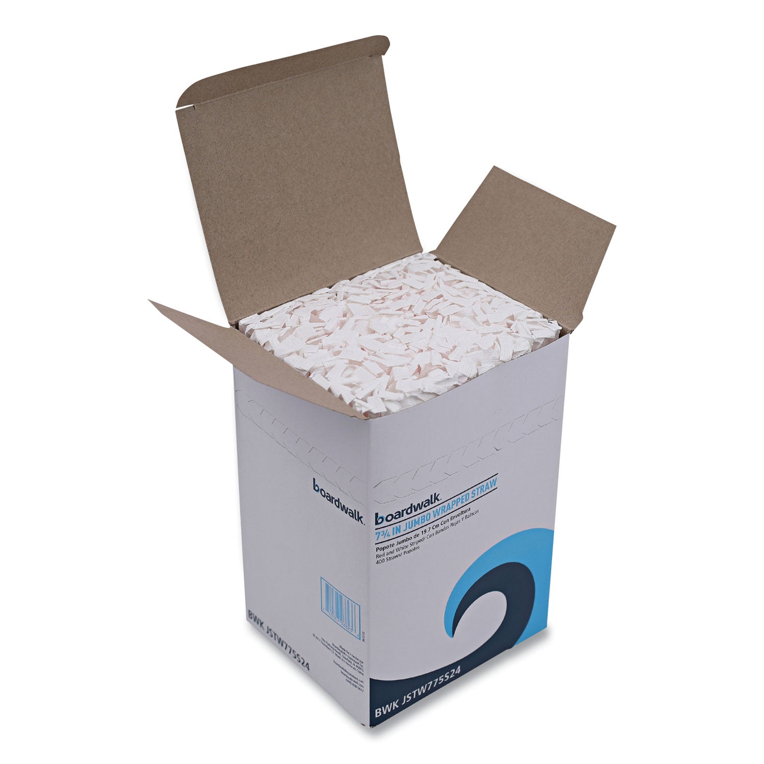 Wrapped Jumbo Straws, 7.75", Plastic, White/Red Stripe, 400/Pack, 25 Packs/Carton -