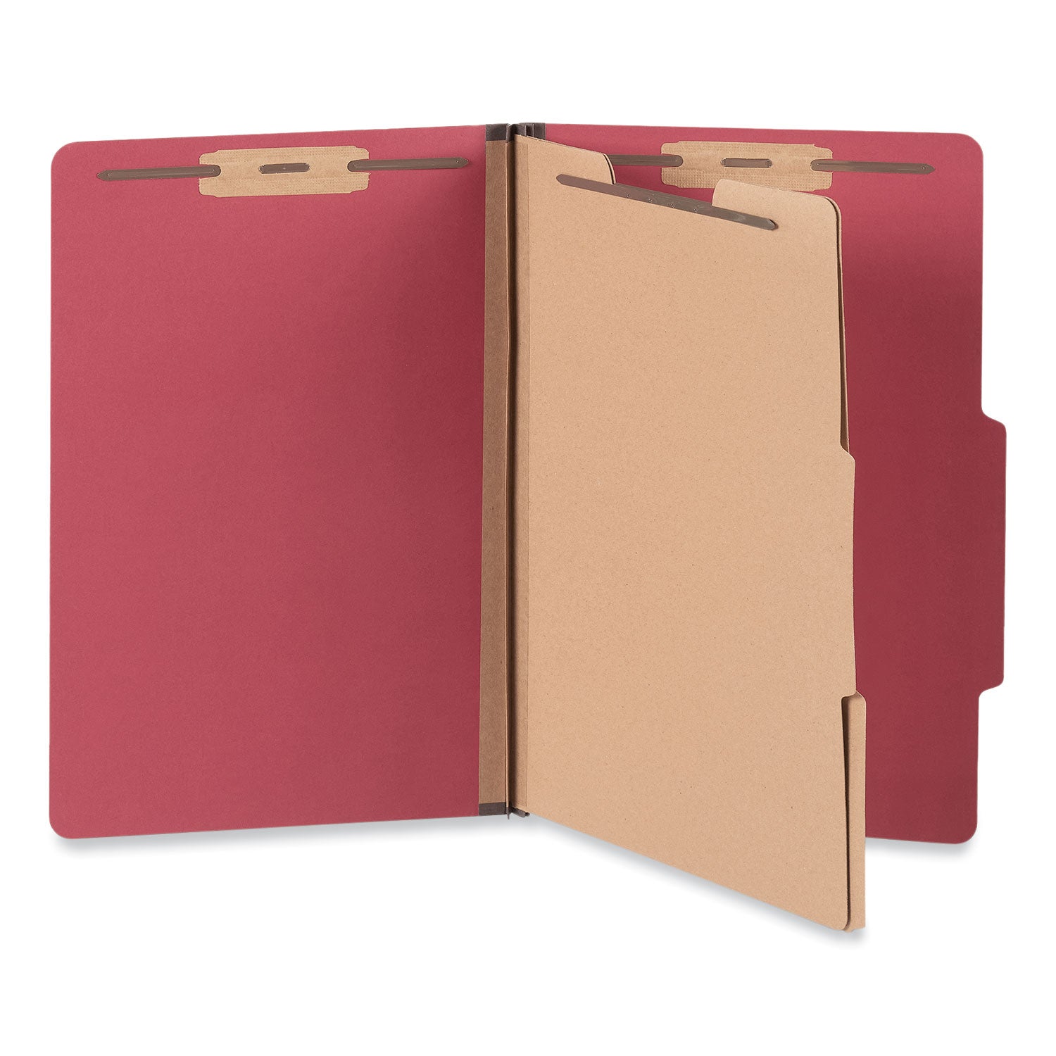 Bright Colored Pressboard Classification Folders, 2" Expansion, 2 Dividers, 6 Fasteners, Legal Size, Ruby Red, 10/Box -