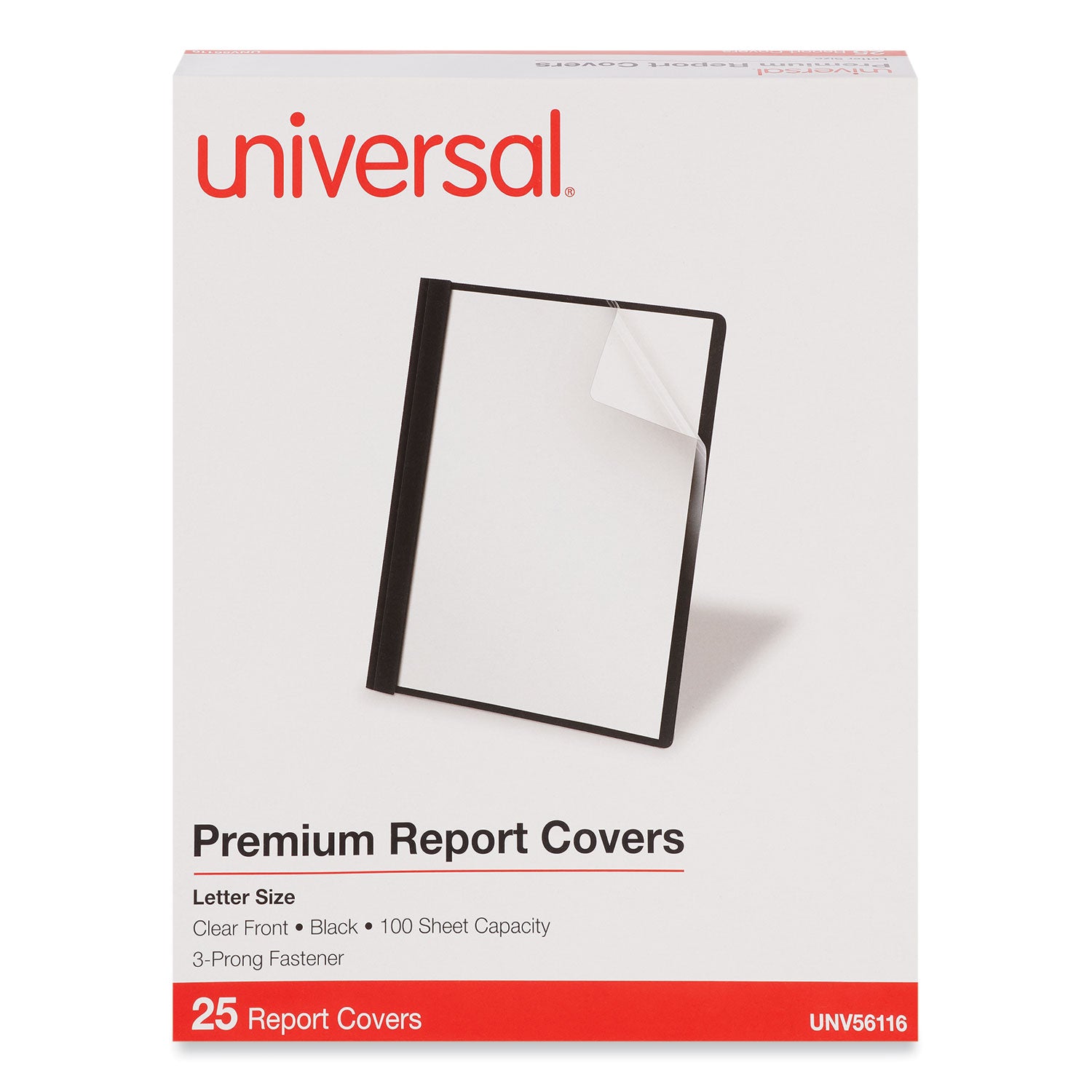 Clear Front Report Cover with Fasteners, Three-Prong Fastener, 0.5" Capacity, 8.5 x 11, Clear/Black, 25/Box -