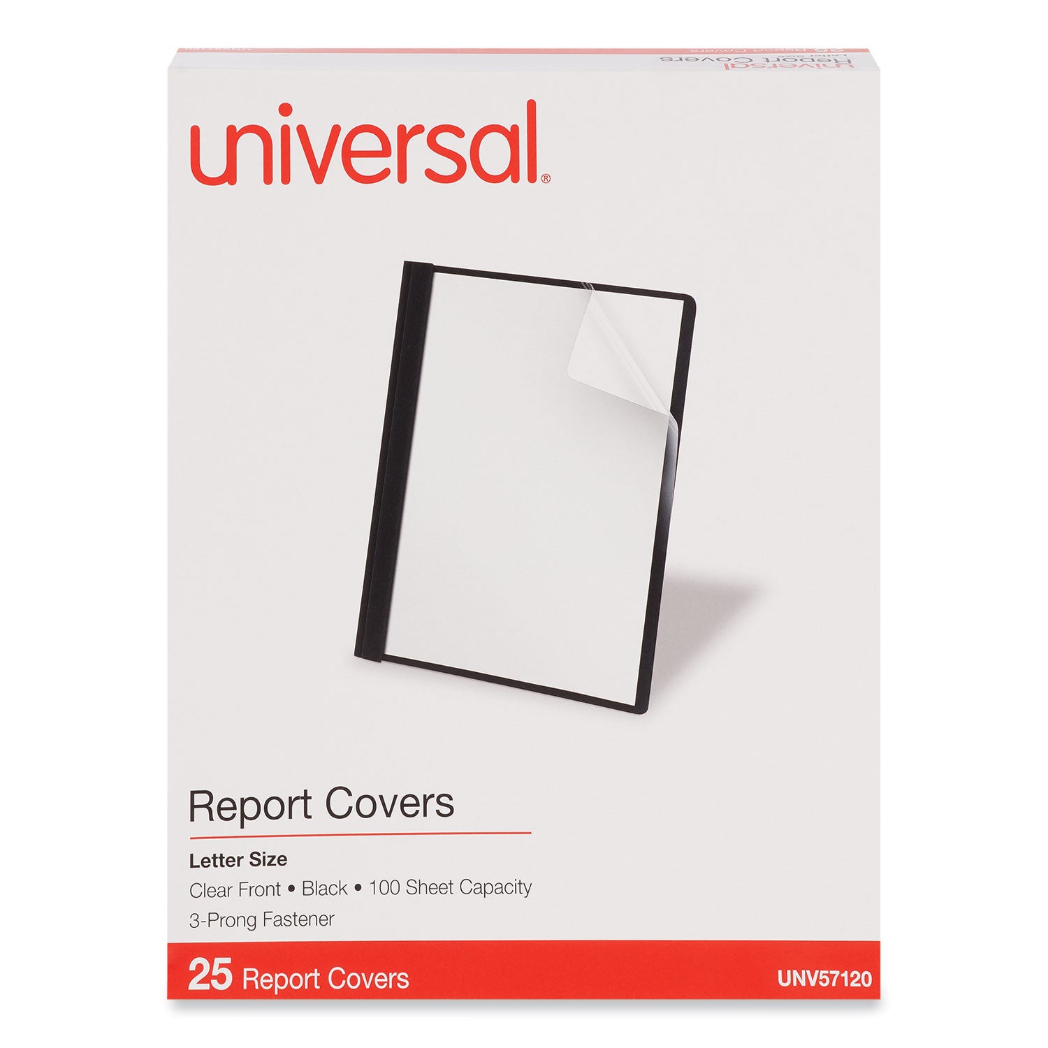 Clear Front Report Cover, Prong Fastener, 0.5" Capacity, 8.5 x 11, Clear/Black, 25/Box -