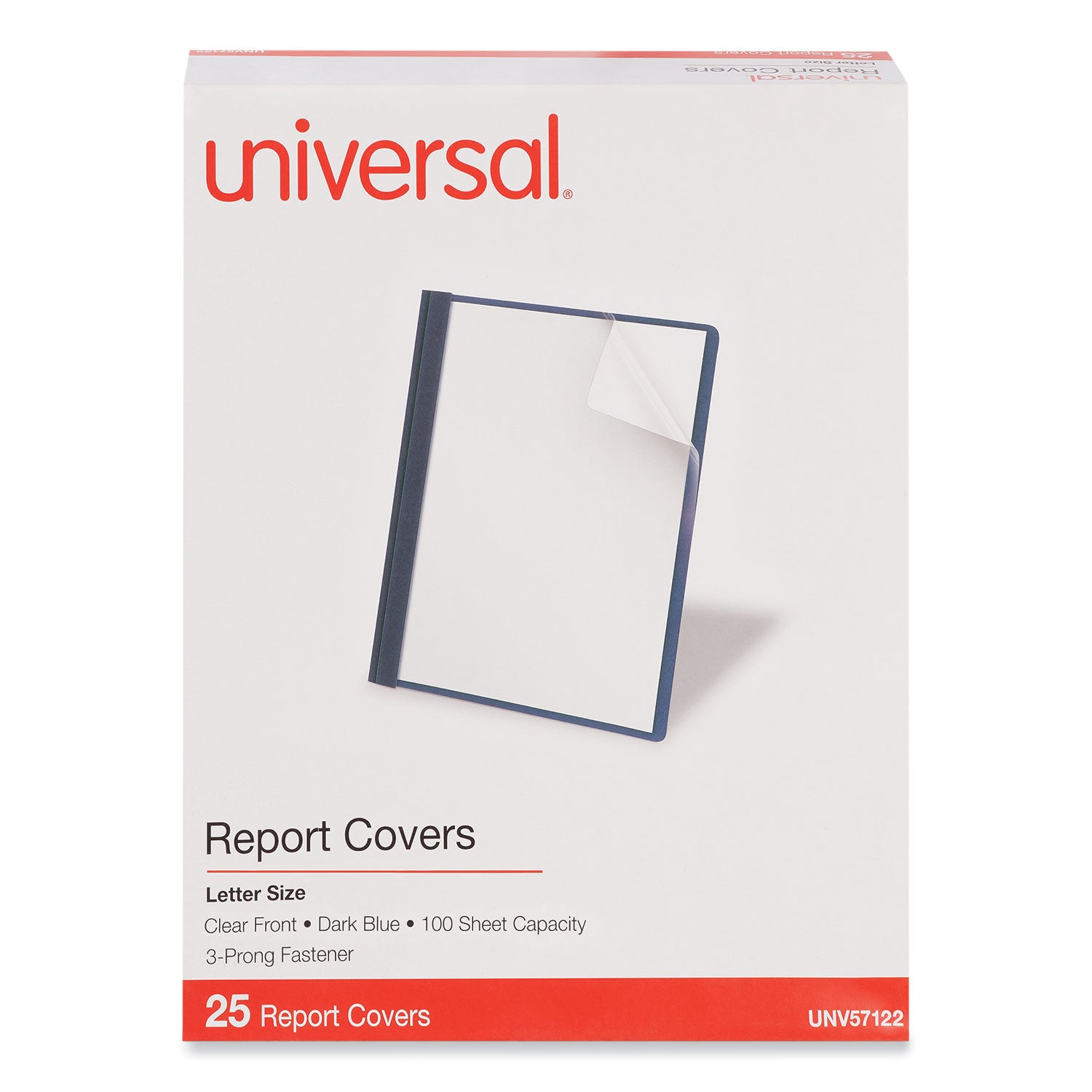 Clear Front Report Cover, Prong Fastener, 0.5" Capacity, 8.5 x 11, Clear/Dark Blue, 25/Box -