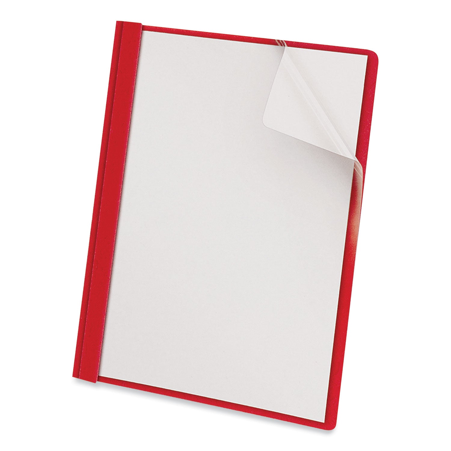 Clear Front Report Cover, Prong Fastener, 0.5" Capacity, 8.5 x 11, Clear/Red, 25/Box -
