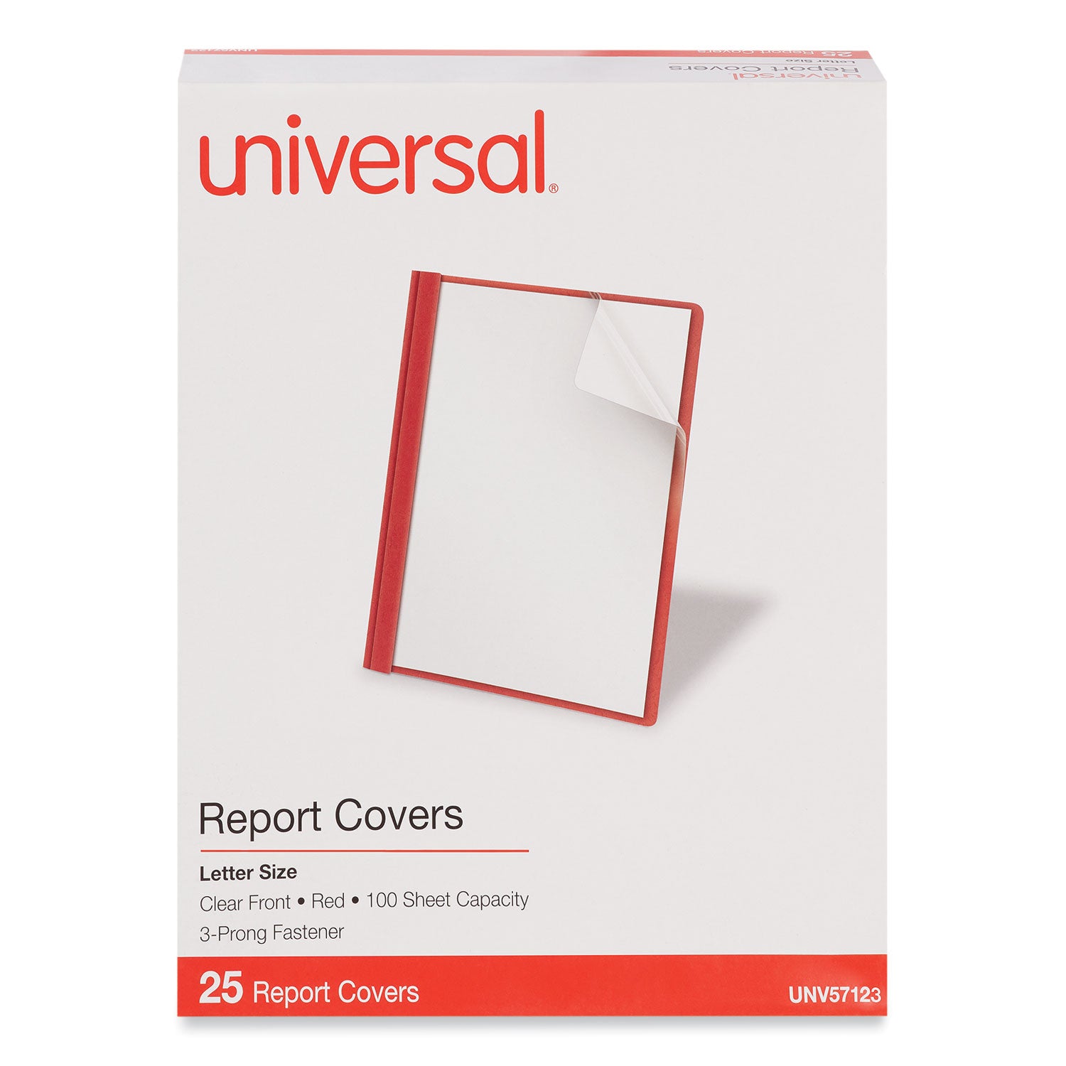 Clear Front Report Cover, Prong Fastener, 0.5" Capacity, 8.5 x 11, Clear/Red, 25/Box -