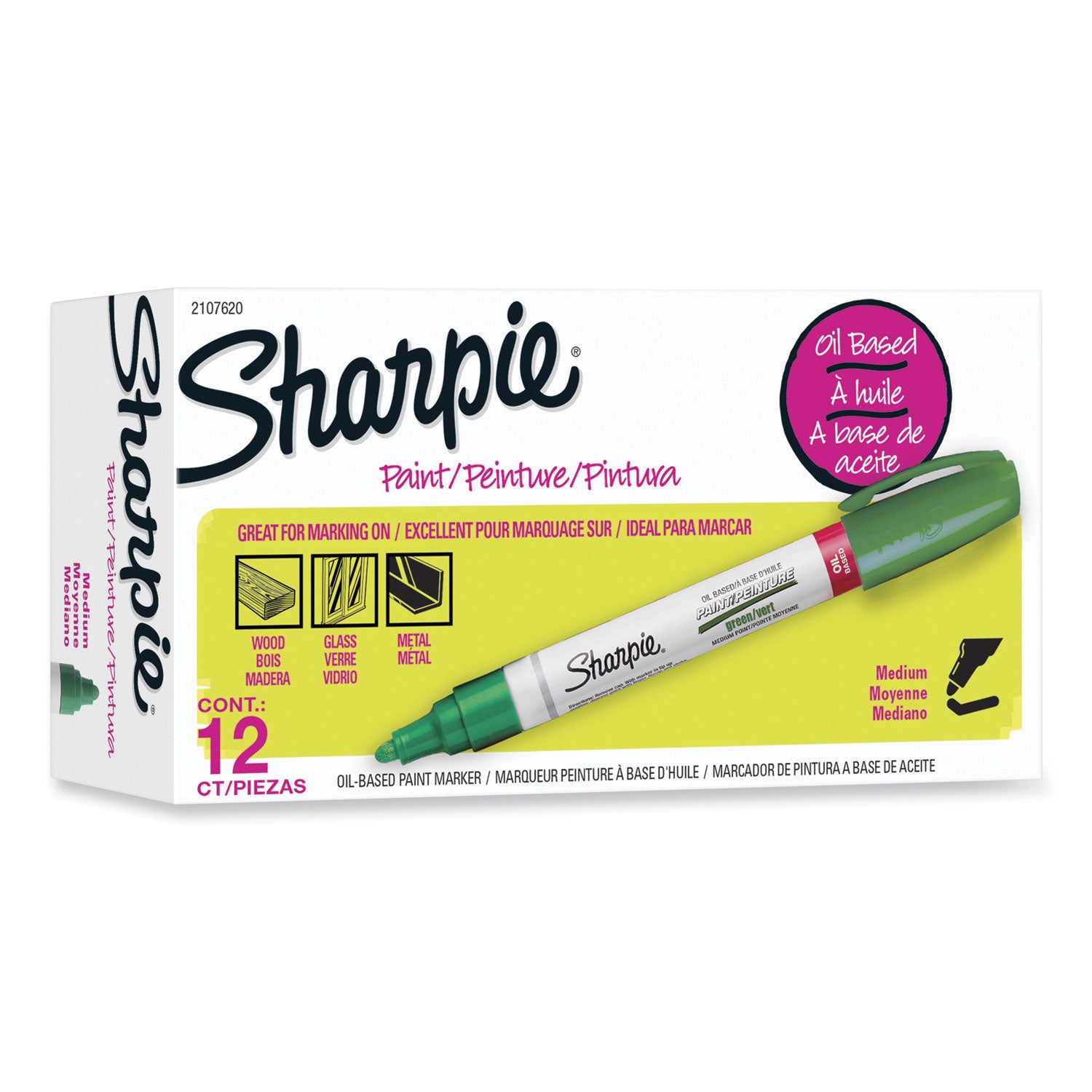 permanent-paint-marker-medium-bullet-tip-green-12-pack_san2107620 - 2