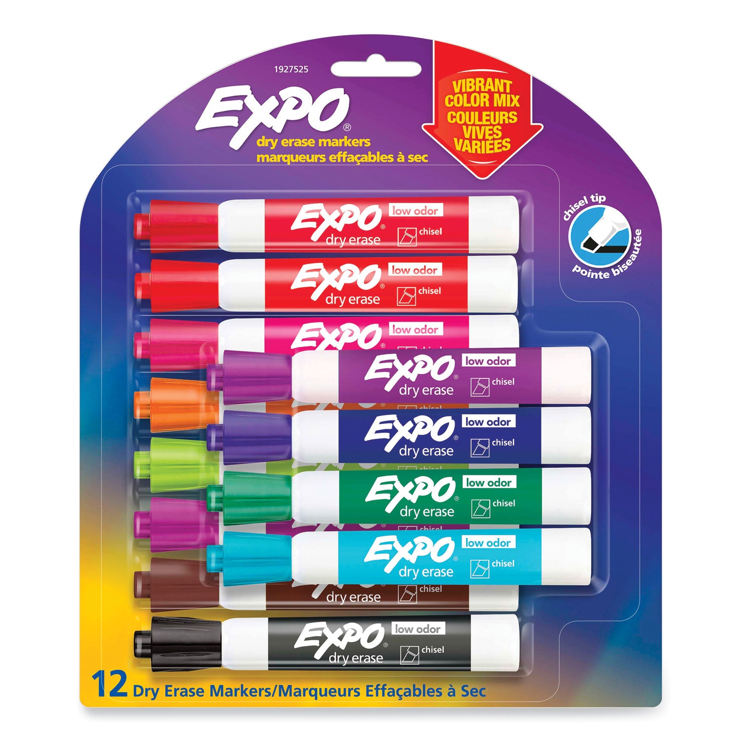 Low Odor Dry Erase Vibrant Color Markers, Broad Chisel Tip, Assorted Colors, 12/Set -