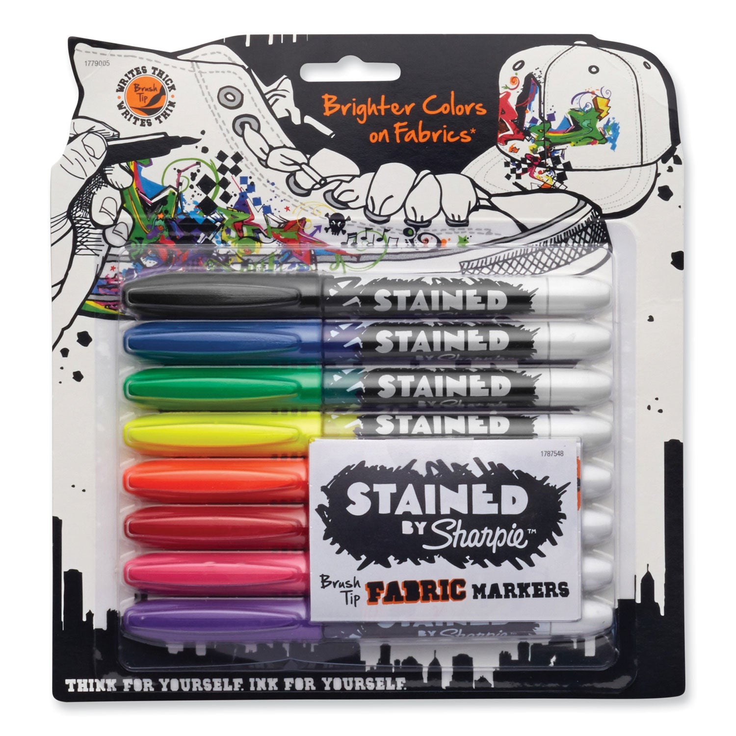 Stained Fabric Markers, Medium Brush Tip, Assorted Colors, 8/Pack -