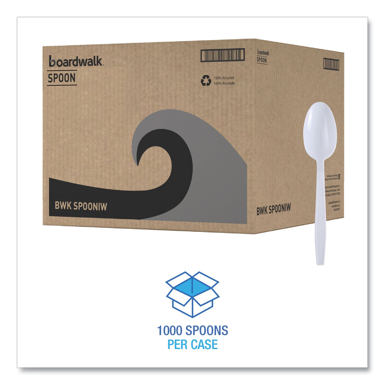 Mediumweight Wrapped Polypropylene Cutlery, Teaspoon, White, 1,000/Carton -