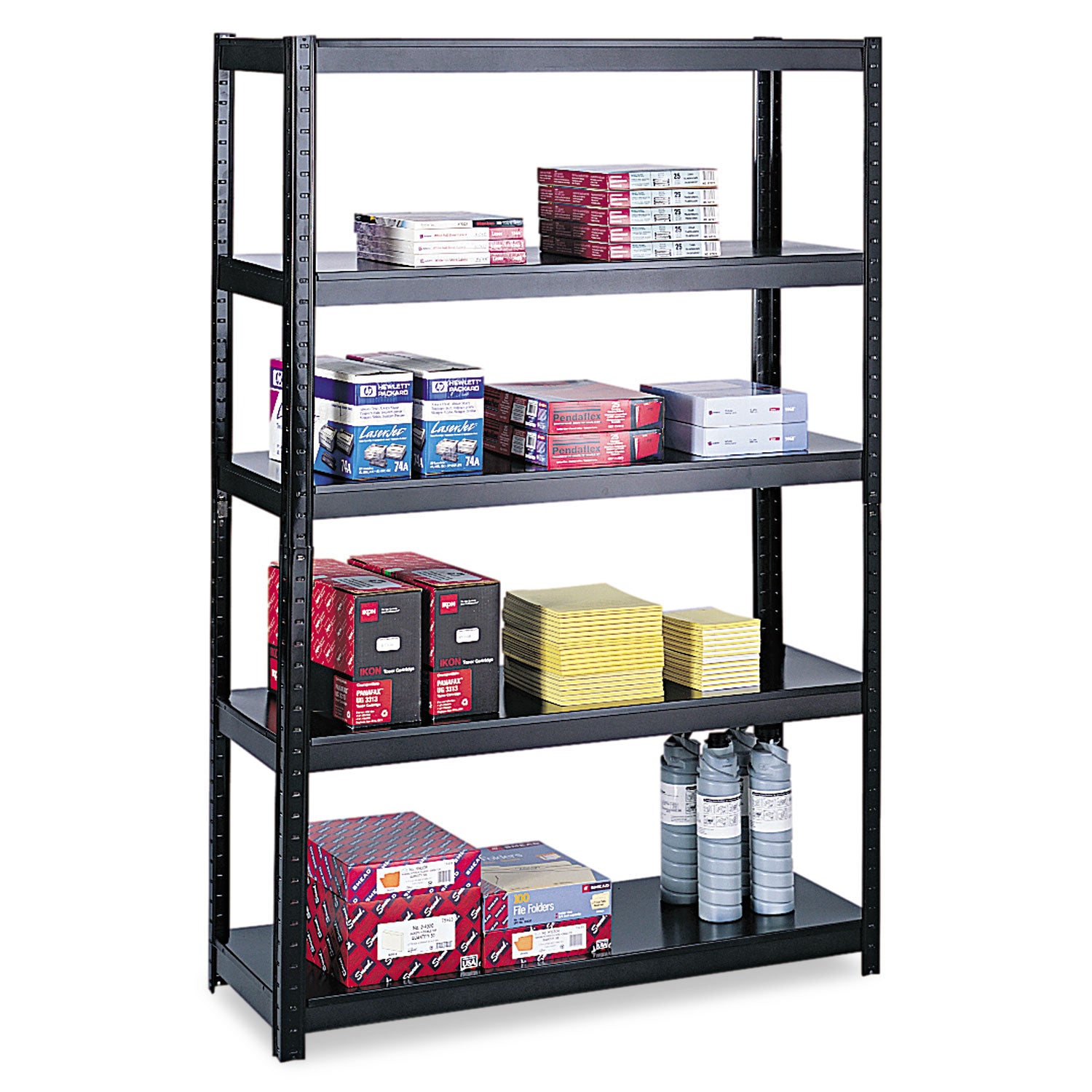 Boltless Steel Shelving, Five-Shelf, 48w x 18d x 72h, Black -