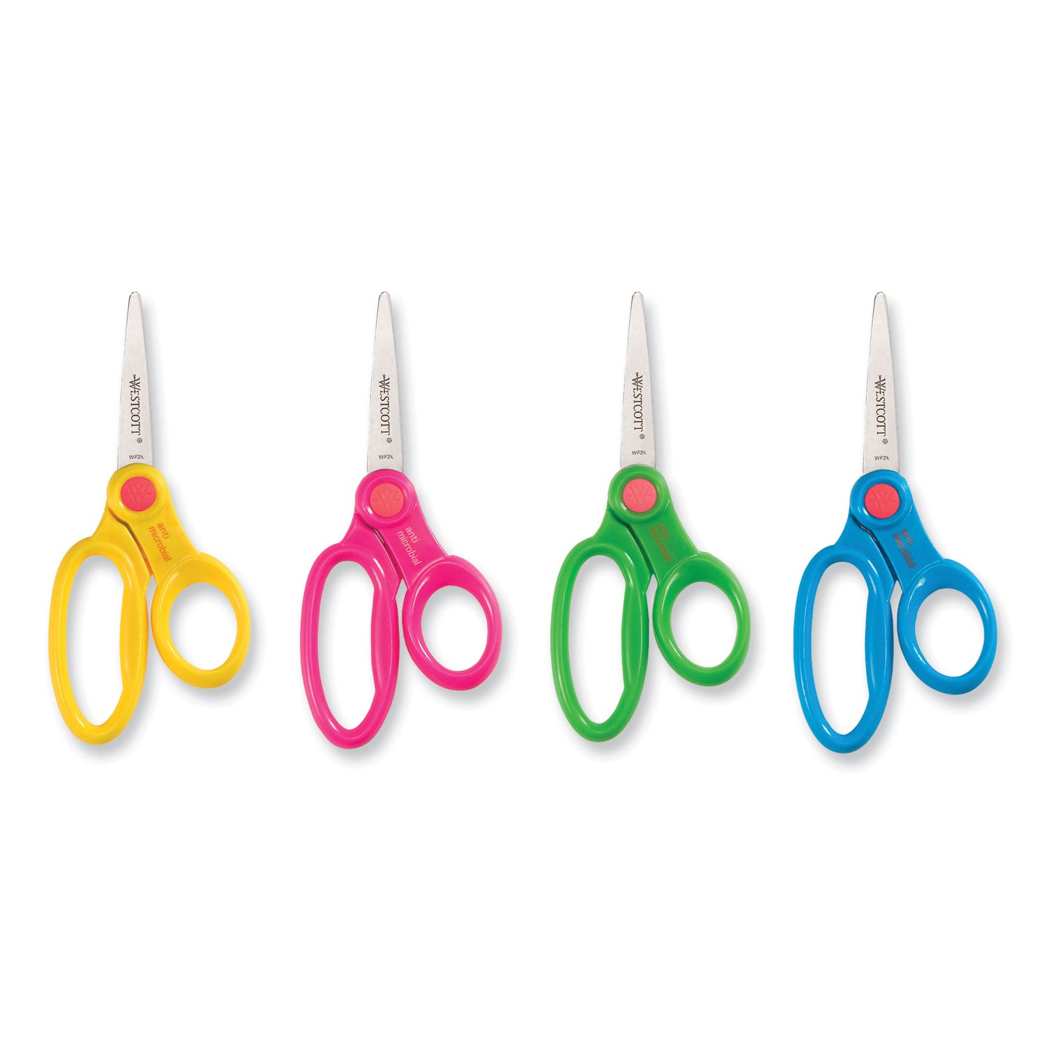 Kids' Scissors with Antimicrobial Protection, Pointed Tip, 5" Long, 2" Cut Length, Randomly Assorted Straight Handles -