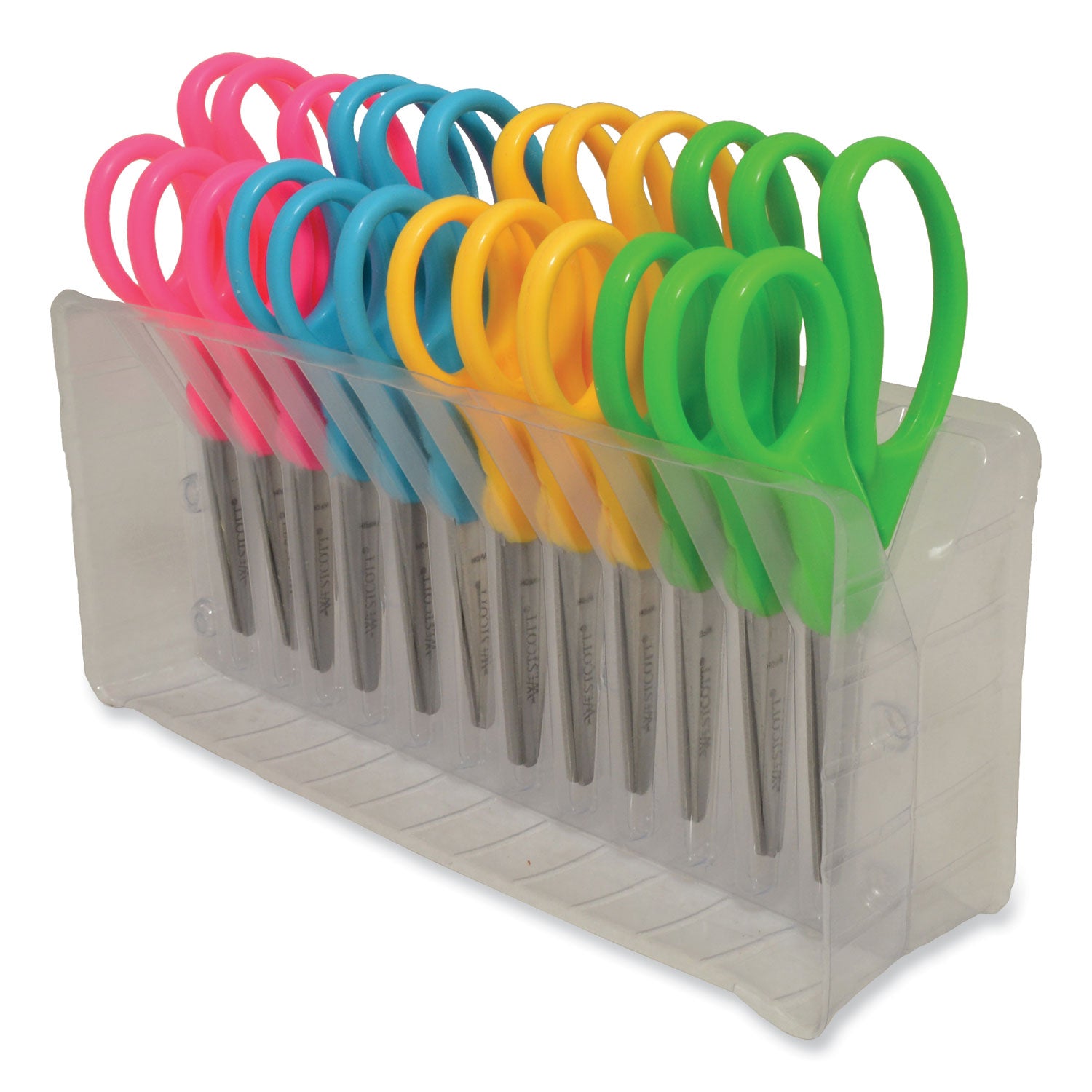 For Kids Scissors, Pointed Tip, 5" Long, 1.75" Cut Length, Assorted Straight Handles, 12/Pack -