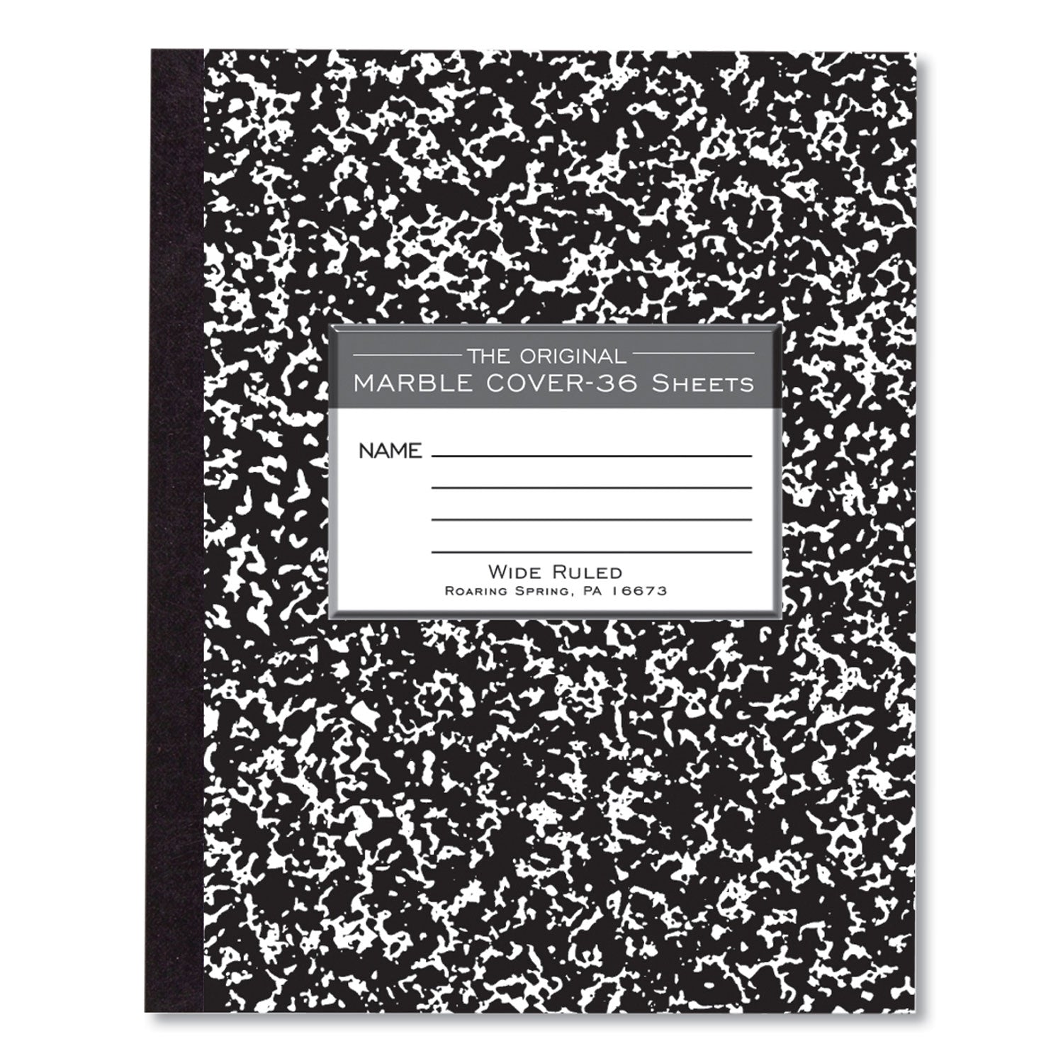 Marble Cover Composition Book, Wide/Legal Rule, Black Marble Cover, (36) 8.5 x 7 Sheets -