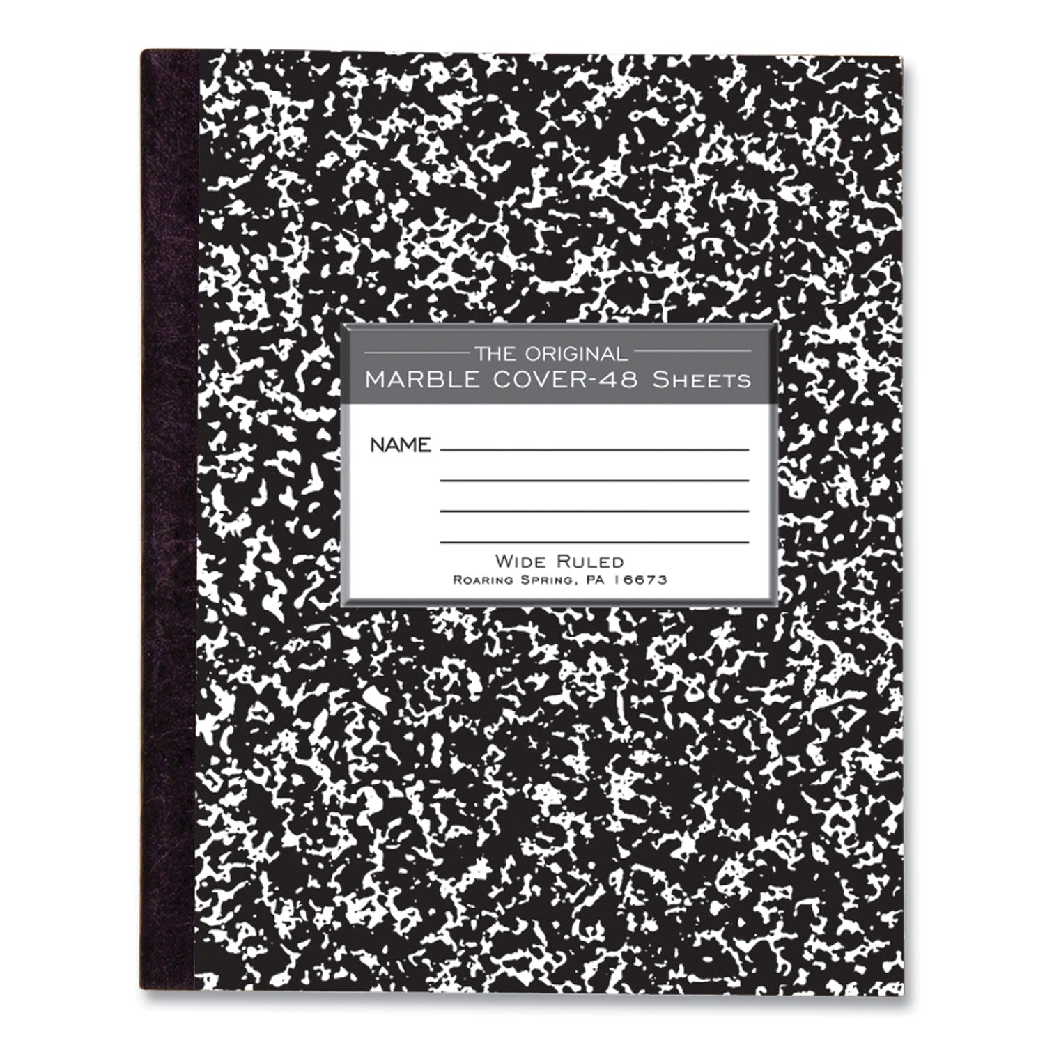 Marble Cover Composition Book, Wide/Legal Rule, Black Marble Cover, (48) 8.5 x 7 Sheets -