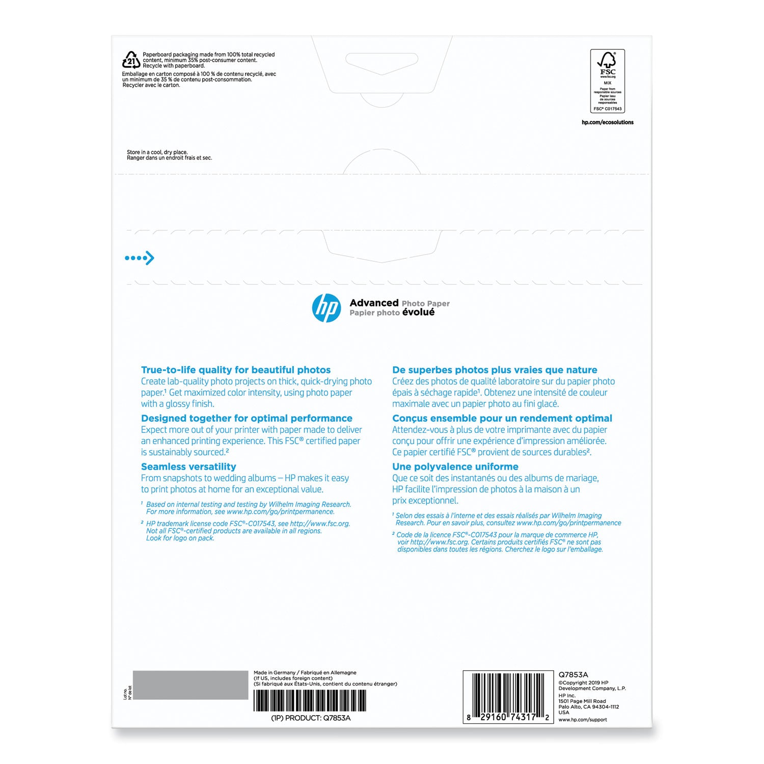 Advanced Photo Paper, 10.5 mil, 8.5 x 11, Glossy White, 50/Pack -