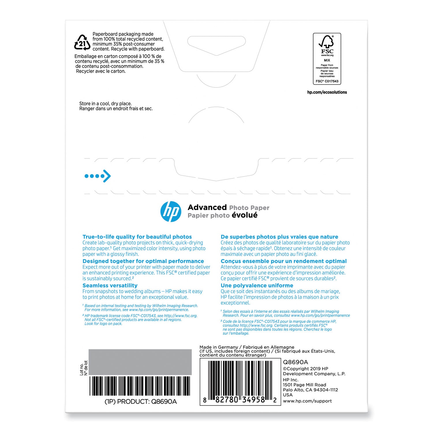 Advanced Photo Paper, 10.5 mil, 5 x 7, Glossy White, 60/Pack -