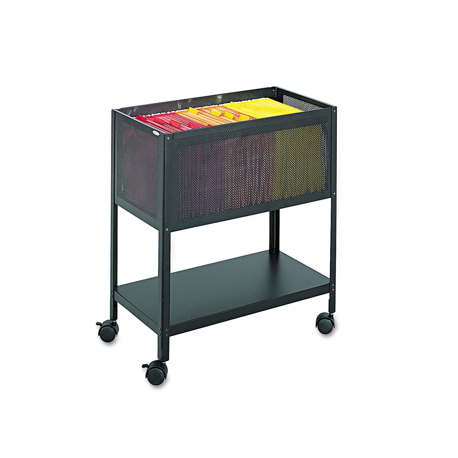 Open Top Mesh Tub, Metal, 1 Shelf, 1 Bin, 13.5" x 24.25" x 27.5", Black -