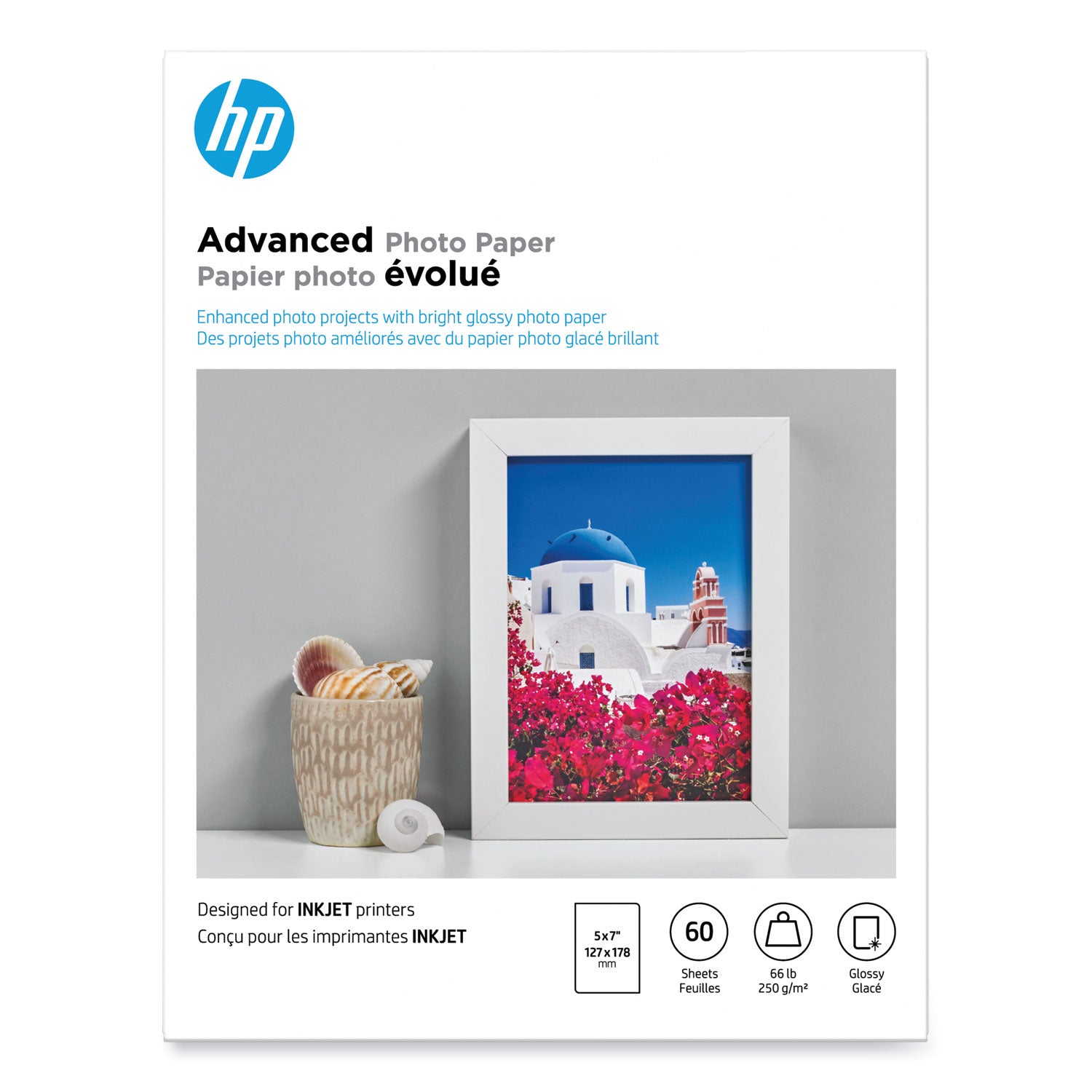 Advanced Photo Paper, 10.5 mil, 5 x 7, Glossy White, 60/Pack -