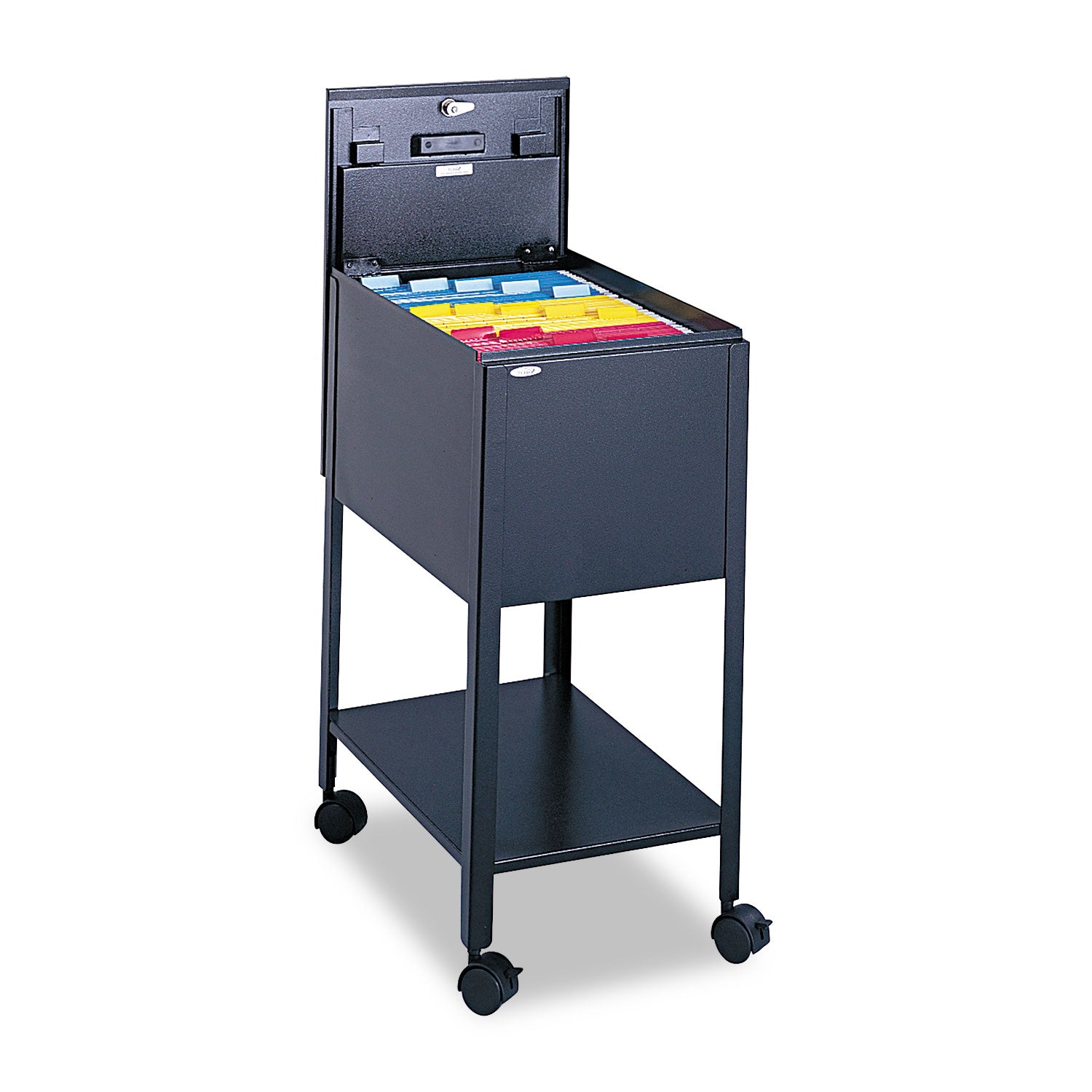 Standard Locking Mobile Tub File, Letter Size, Metal, 1 Shelf, 1 Bin, 13.5" x 19.25" x 28", Black -