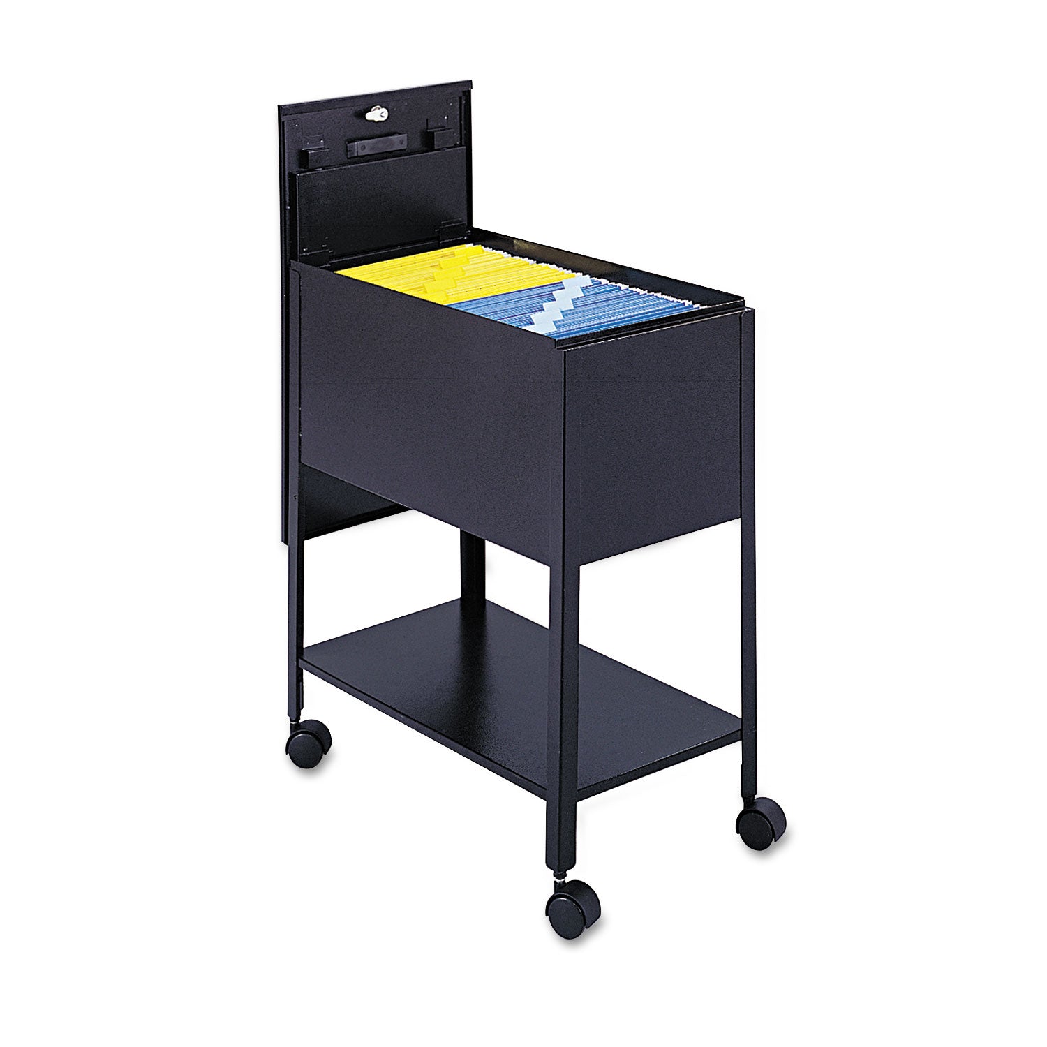 Extra-Deep Locking Mobile Tub File, Letter Size, Metal, 1 Shelf, 1 Bin, 13.5" x 24.75" x 28.25", Black -