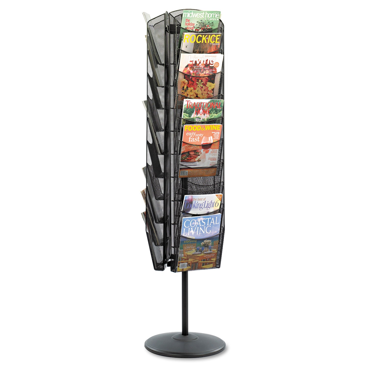 Onyx Mesh Rotating Magazine Display, 30 Compartments, 16.5w x 16.5d x 66h, Black -