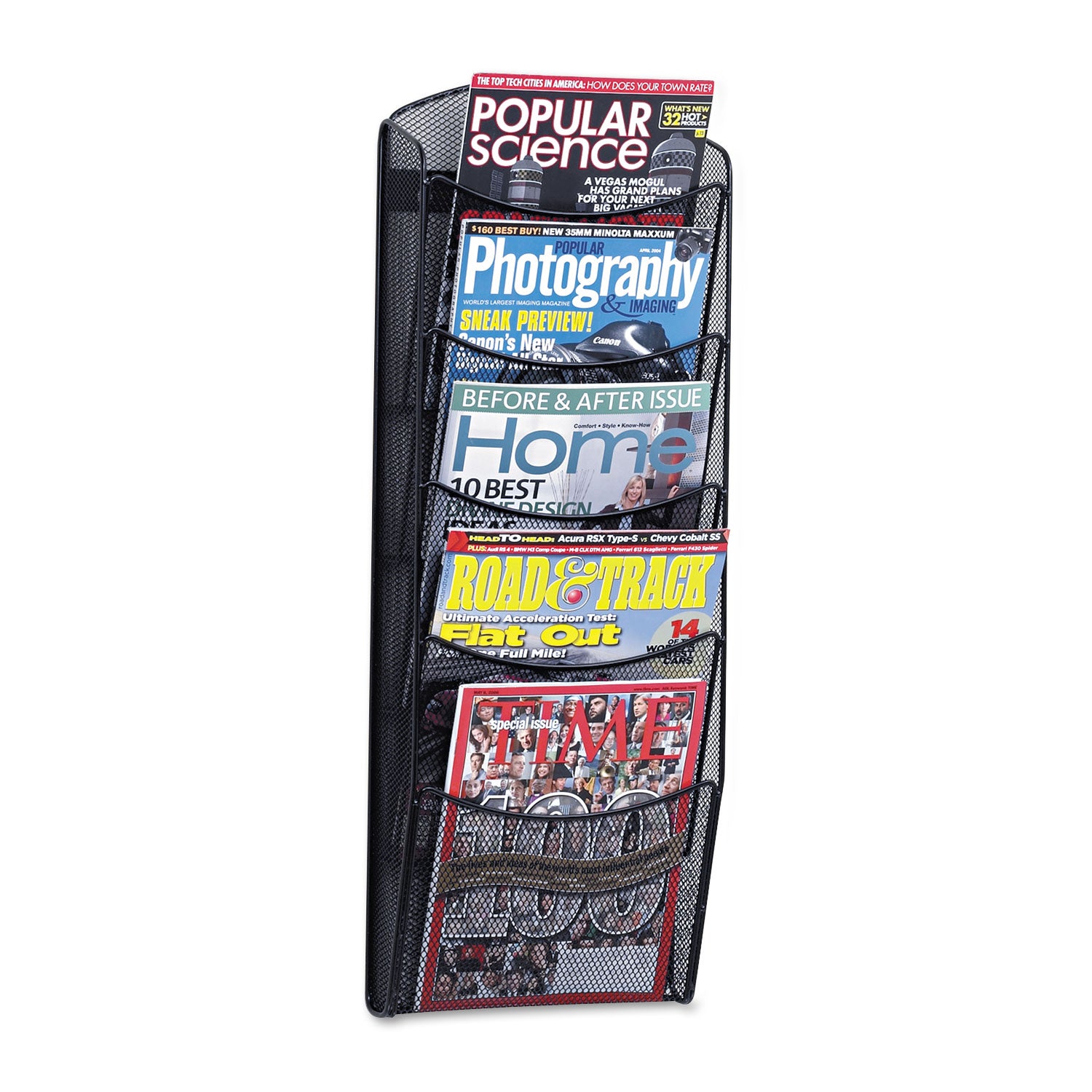 Onyx Mesh Literature Rack, Five Compartments, 10.25w x 3.5d x 28.33h, Black -
