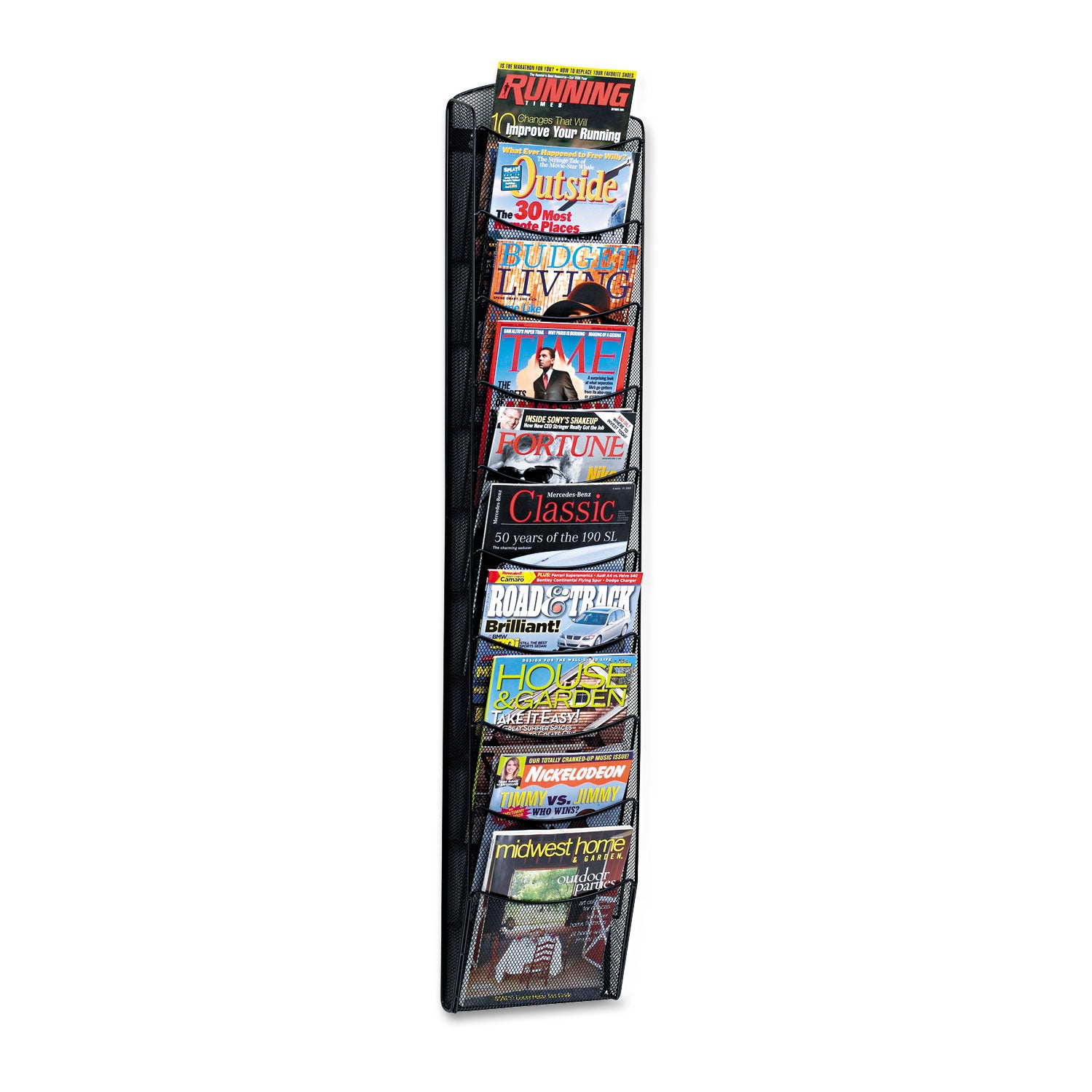 Onyx Mesh Literature Rack, Ten Compartments, 10.25w x 3.5d x 50.75h, Black -