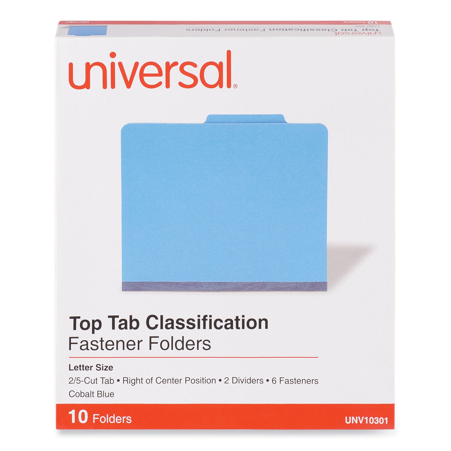 Bright Colored Pressboard Classification Folders, 2" Expansion, 2 Dividers, 6 Fasteners, Letter Size, Cobalt Blue, 10/Box -