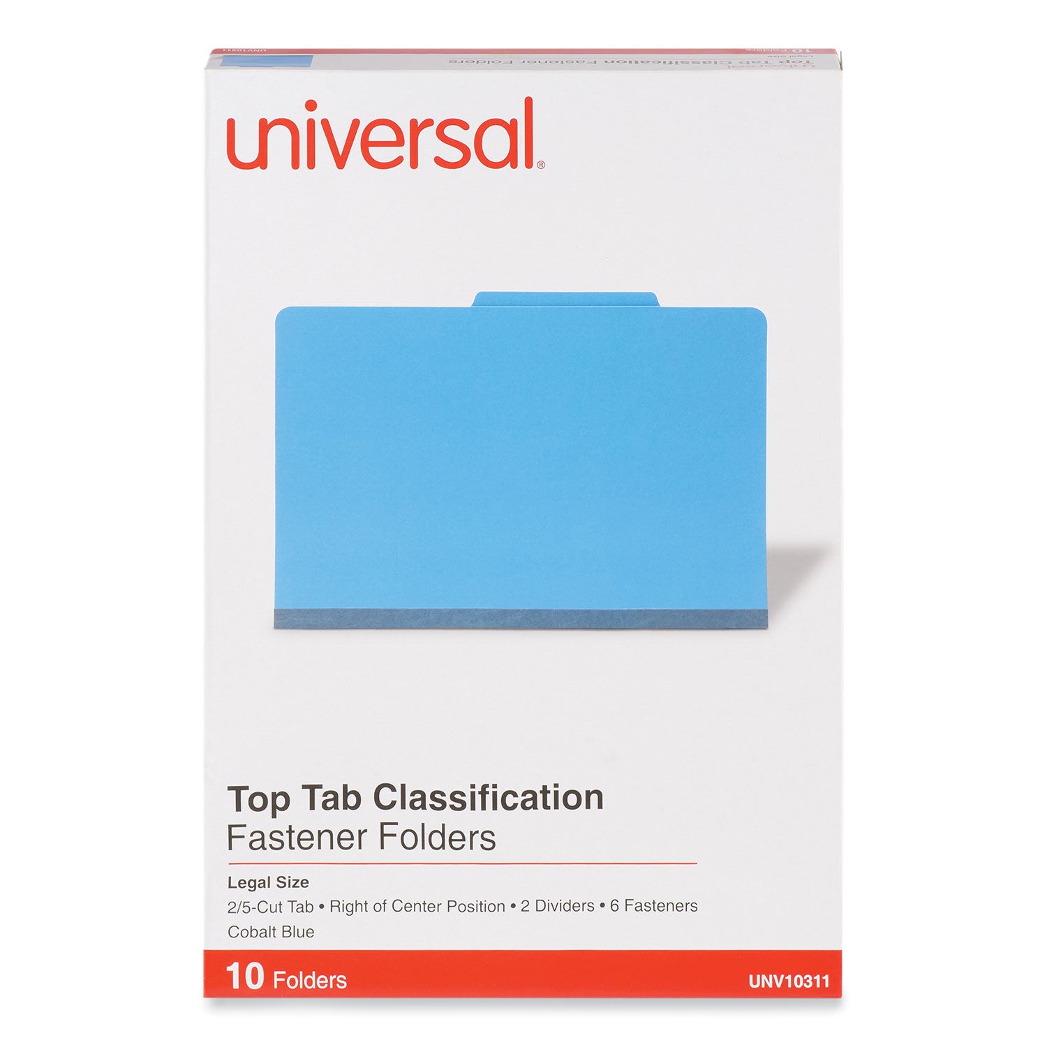 Bright Colored Pressboard Classification Folders, 2" Expansion, 2 Dividers, 6 Fasteners, Legal Size, Cobalt Blue, 10/Box -
