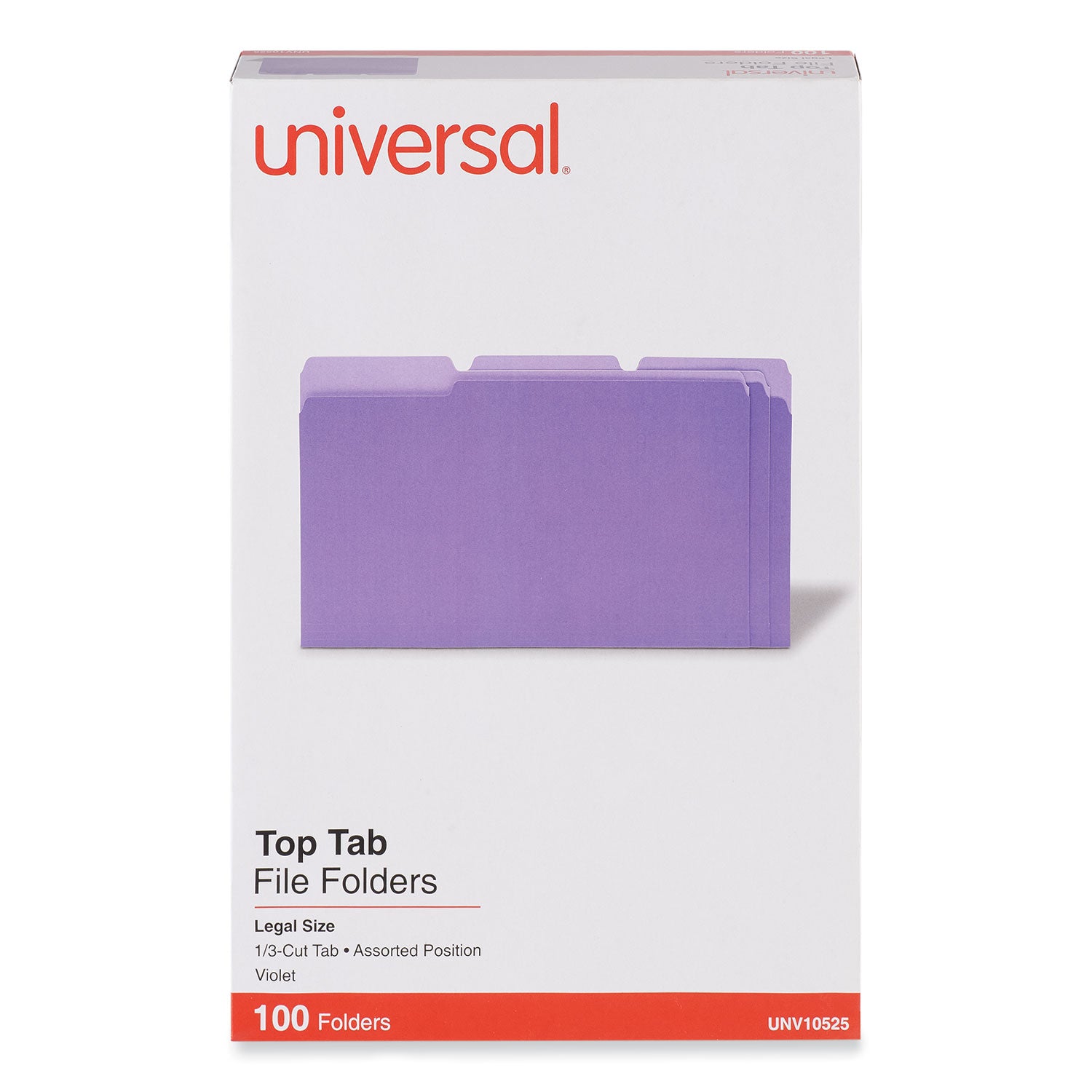 Deluxe Colored Top Tab File Folders, 1/3-Cut Tabs: Assorted, Legal Size, Violet/Light Violet, 100/Box -