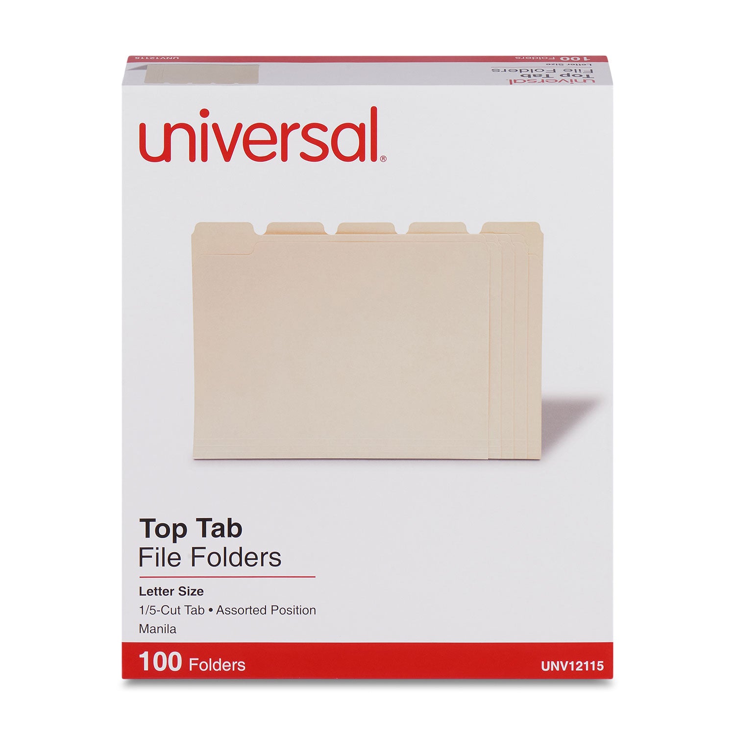 Top Tab File Folders, 1/5-Cut Tabs: Assorted, Letter Size, 0.75" Expansion, Manila, 100/Box -