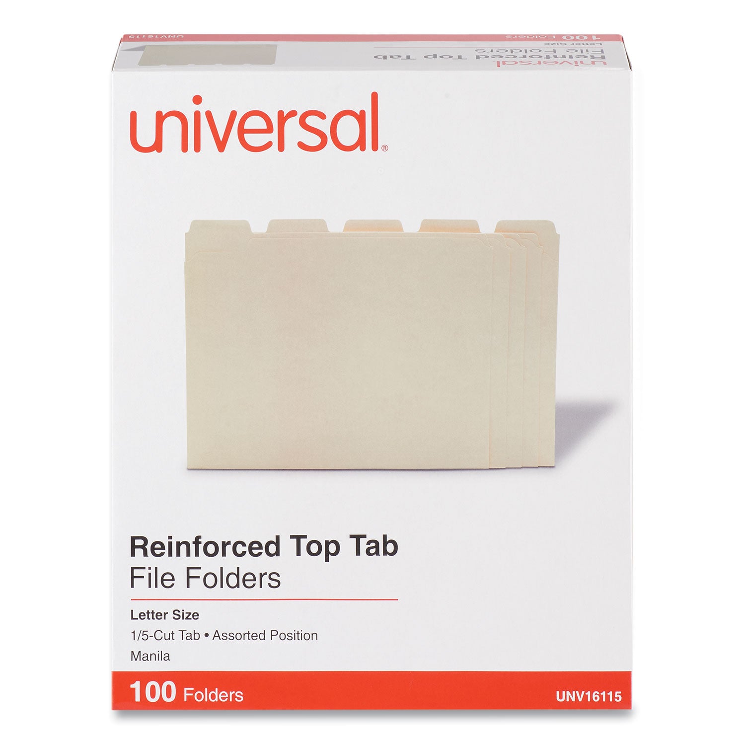 Double-Ply Top Tab Manila File Folders, 1/5-Cut Tabs: Assorted, Letter Size, 0.75" Expansion, Manila, 100/Box -