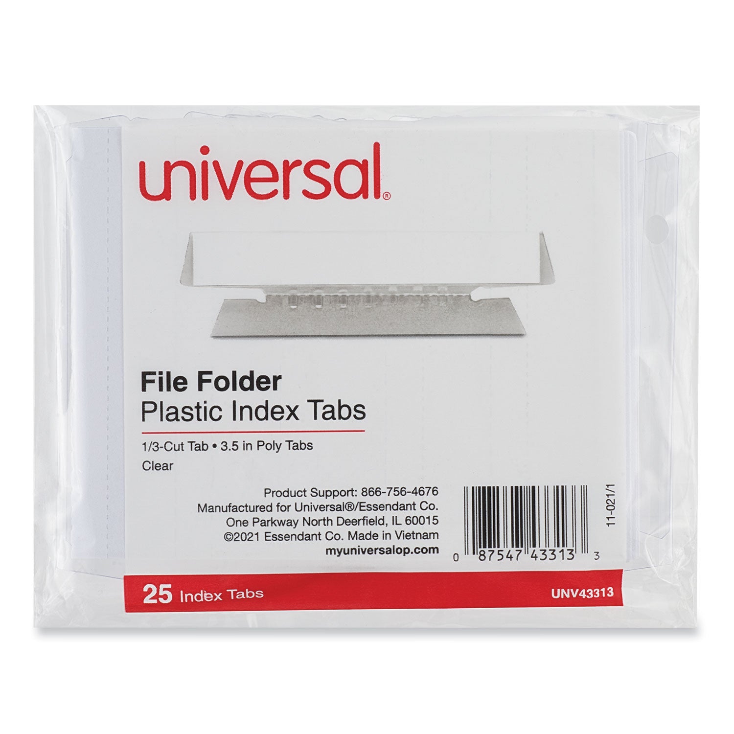 Hanging File Folder Plastic Index Tabs, 1/3-Cut, Clear, 3.7" Wide, 25/Pack -