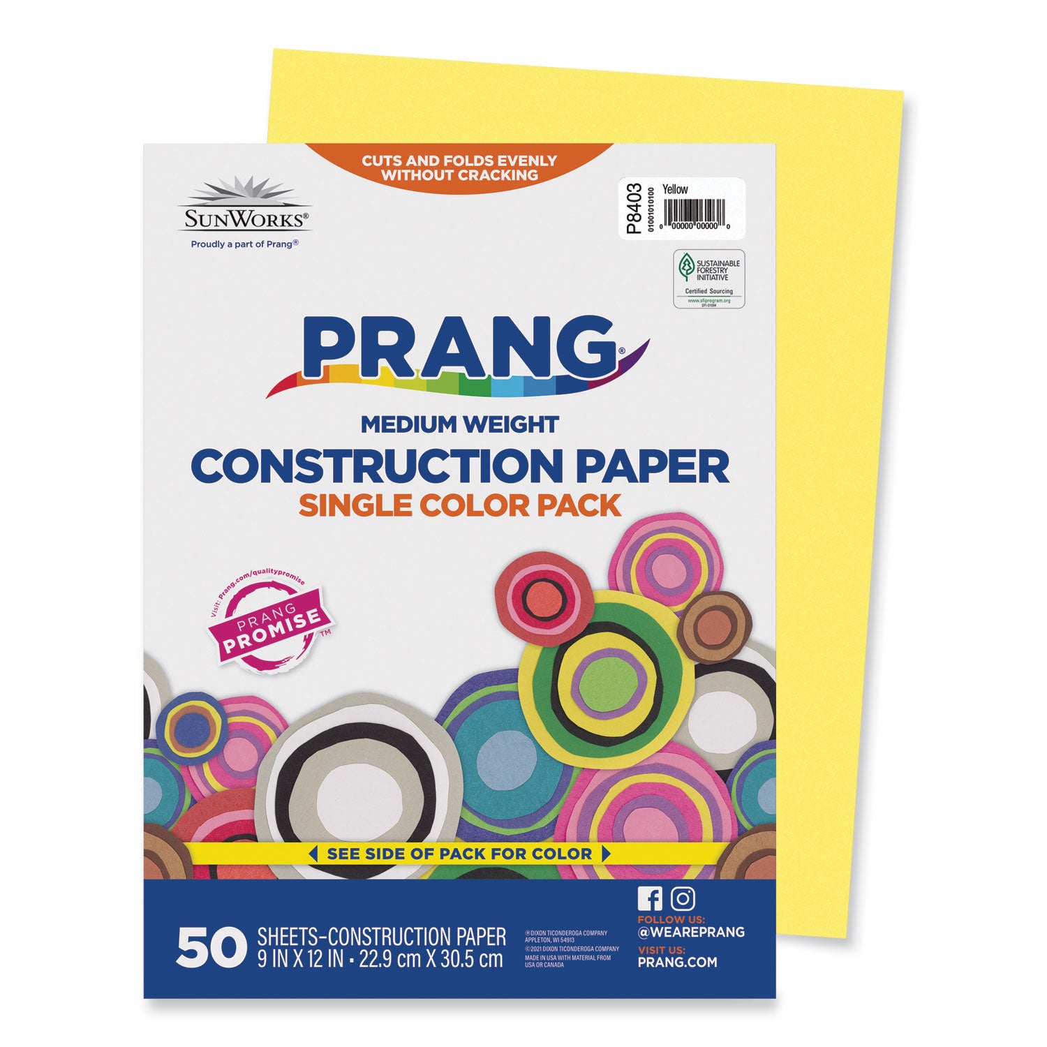 SunWorks Construction Paper, 50 lb Text Weight, 9 x 12, Yellow, 50/Pack -