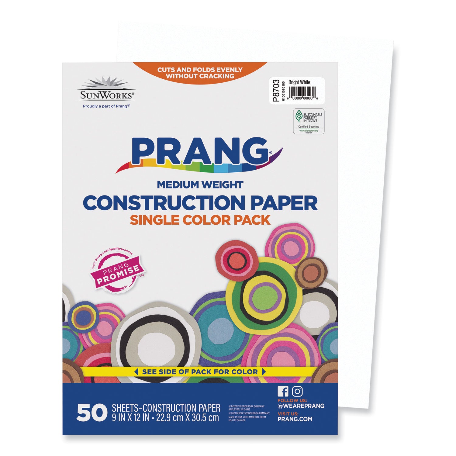SunWorks Construction Paper, 50 lb Text Weight, 9 x 12, Bright White, 50/Pack -