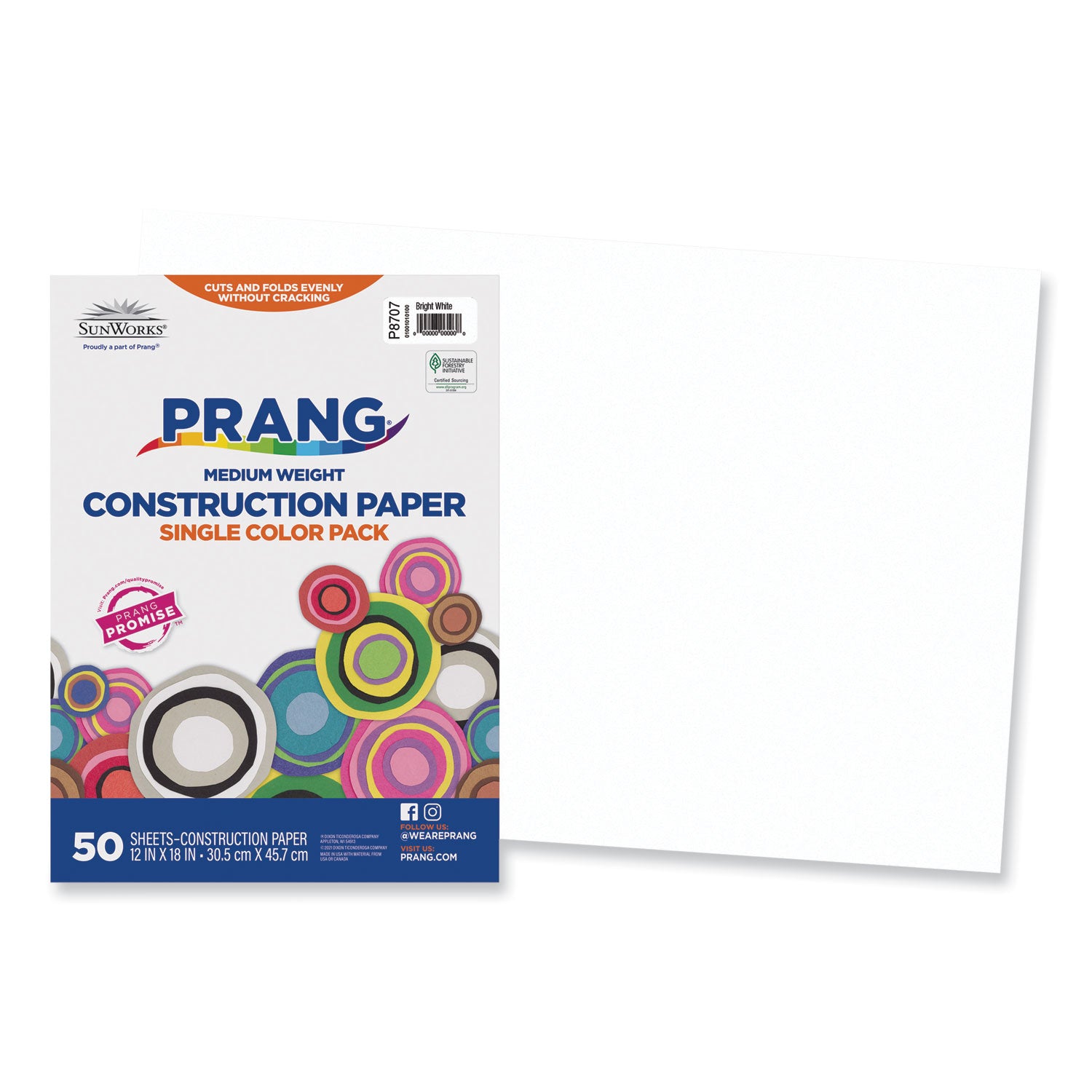 SunWorks Construction Paper, 50 lb Text Weight, 12 x 18, Bright White, 50/Pack -