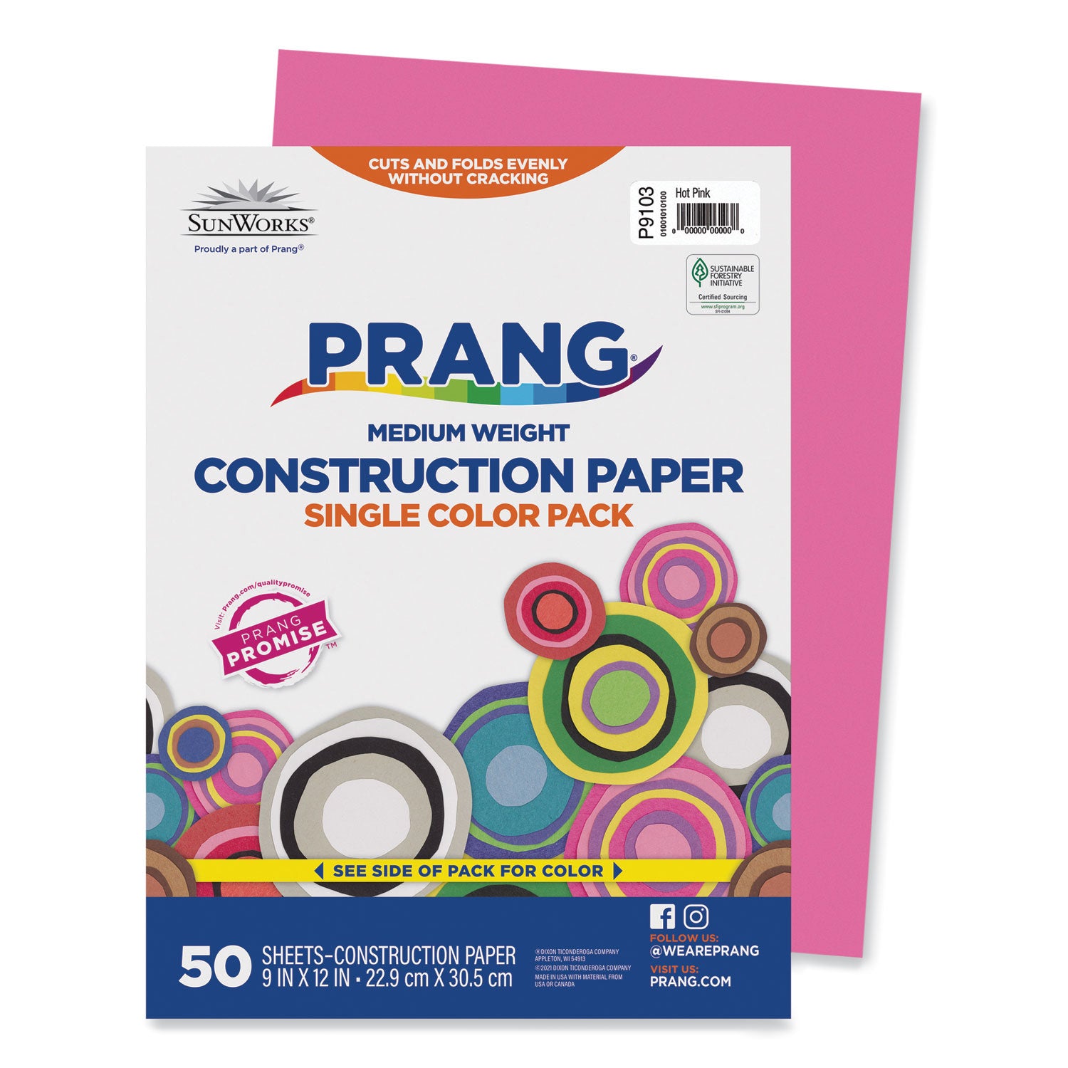 SunWorks Construction Paper, 50 lb Text Weight, 9 x 12, Hot Pink, 50/Pack -