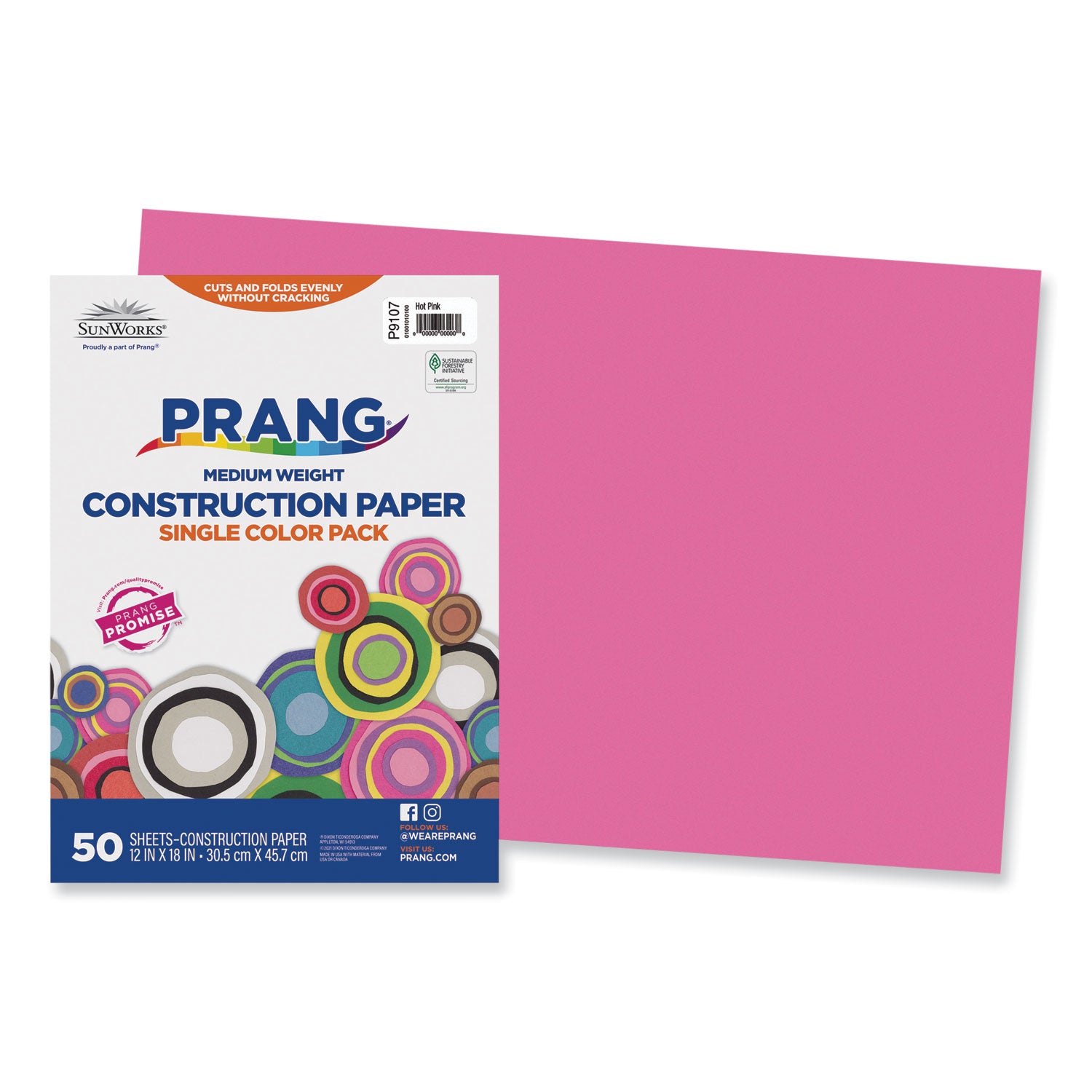 SunWorks Construction Paper, 50 lb Text Weight, 12 x 18, Hot Pink, 50/Pack -