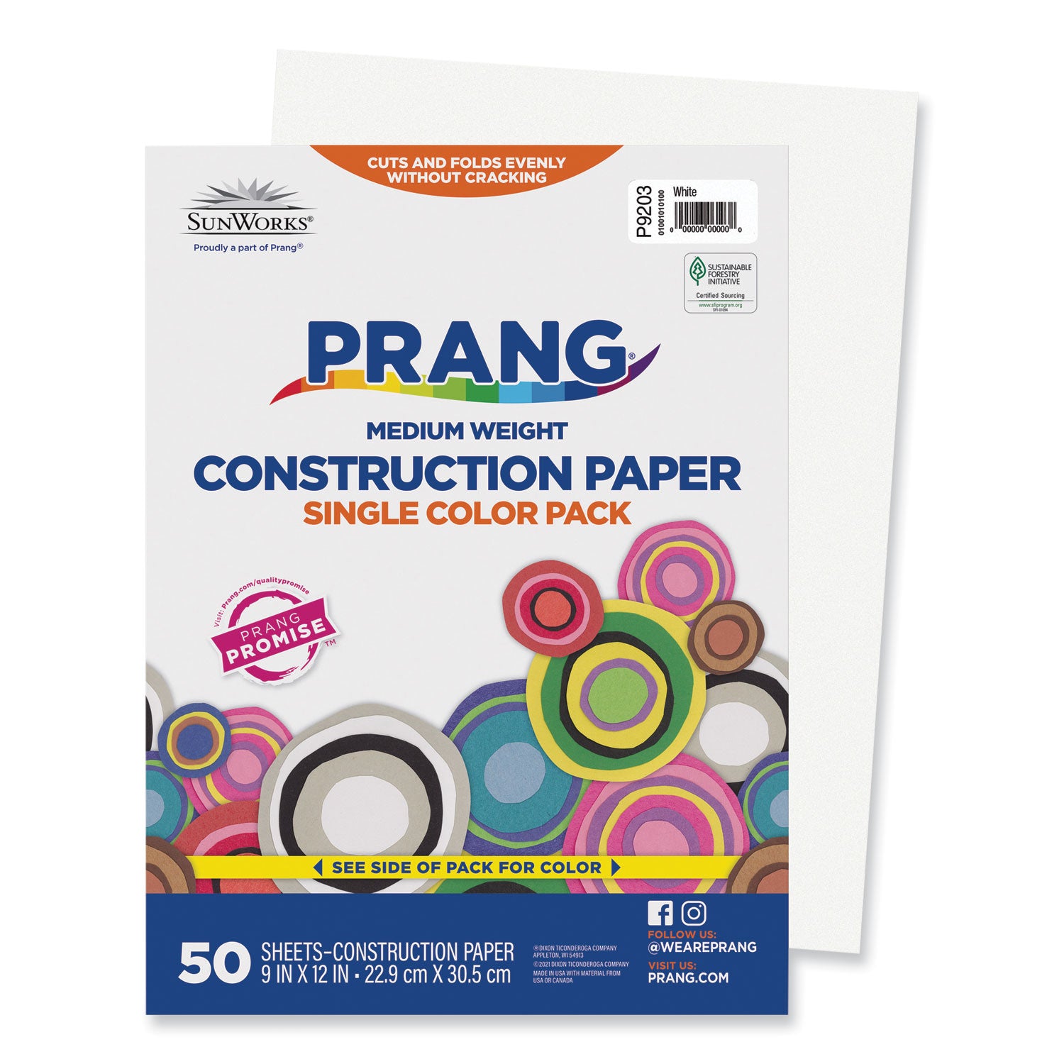 SunWorks Construction Paper, 50 lb Text Weight, 9 x 12, White, 50/Pack -