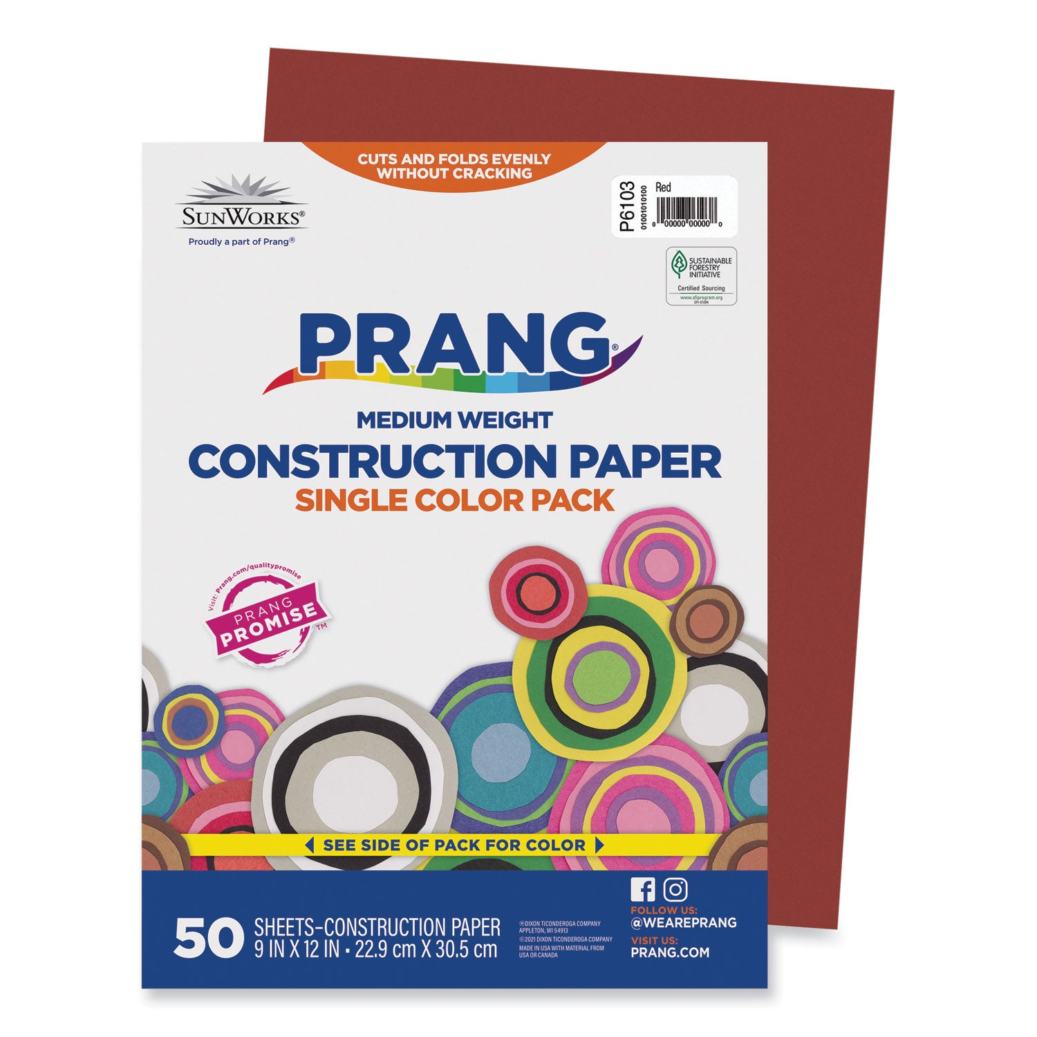 SunWorks Construction Paper, 50 lb Text Weight, 9 x 12, Red, 50/Pack -