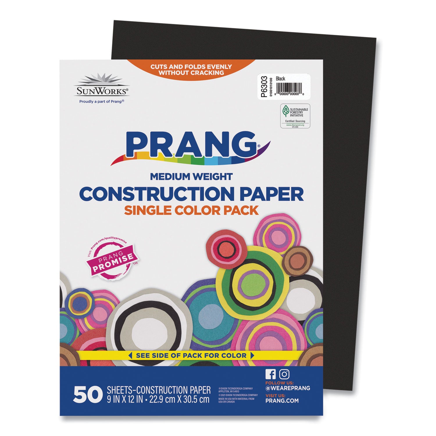 SunWorks Construction Paper, 50 lb Text Weight, 9 x 12, Black, 50/Pack -