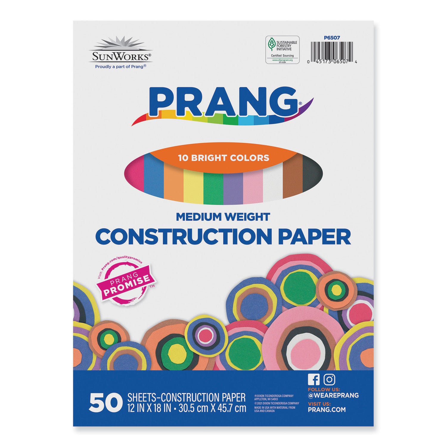 SunWorks Construction Paper, 50 lb Text Weight, 12 x 18, Assorted, 50/Pack -