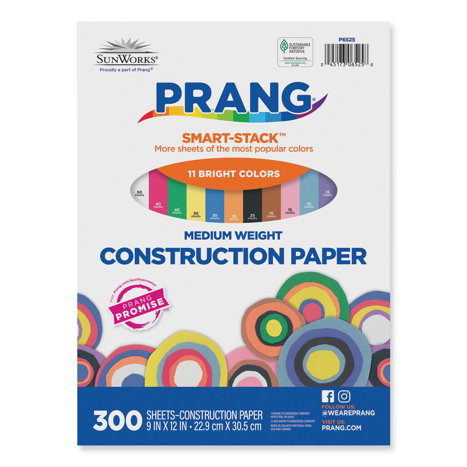 SunWorks Construction Paper Smart-Stack, 50 lb Text Weight, 9 x 12, Assorted, 300/Pack -